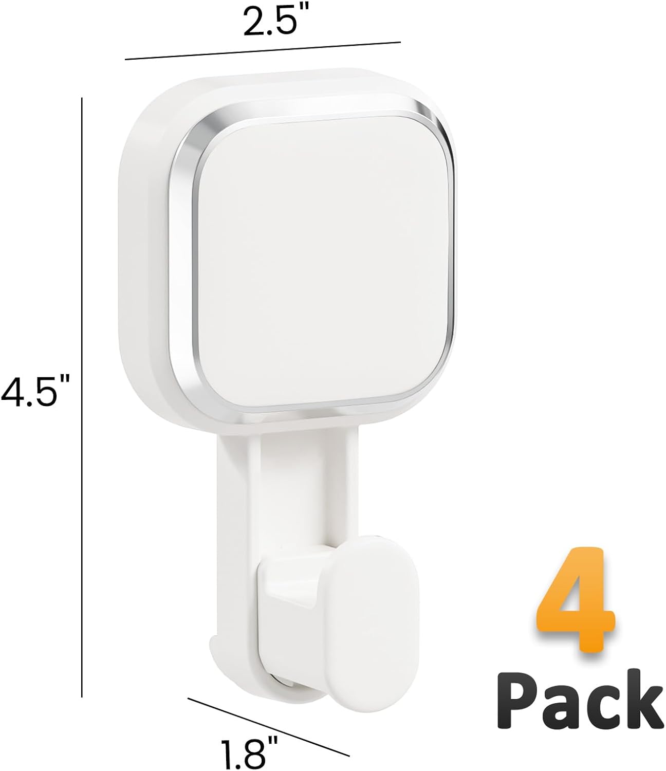 LEVERLOC Suction Cup Series Shower Hooks (4 Pack), Powerful Vacuum Towel & Loofah Holders, Damage Free