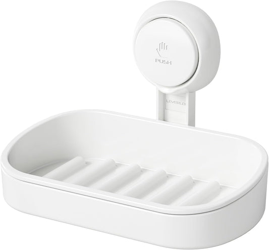 LEVERLOC Suction Cup Soap Dish Holder No-Drilling Self-Draining