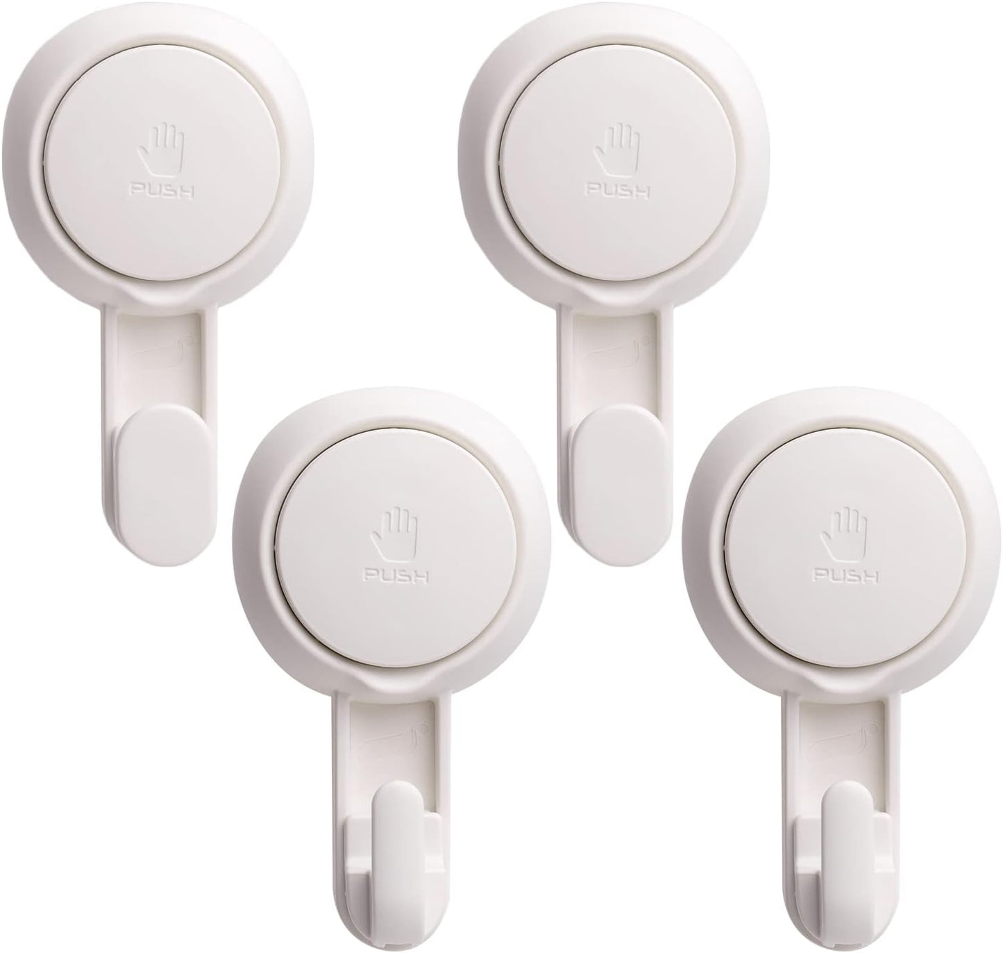 LEVERLOC Heavy-Duty Suction Cup Shower Hooks, 4-Pack:  White，No-Drill Vacuum-Mounted Hooks