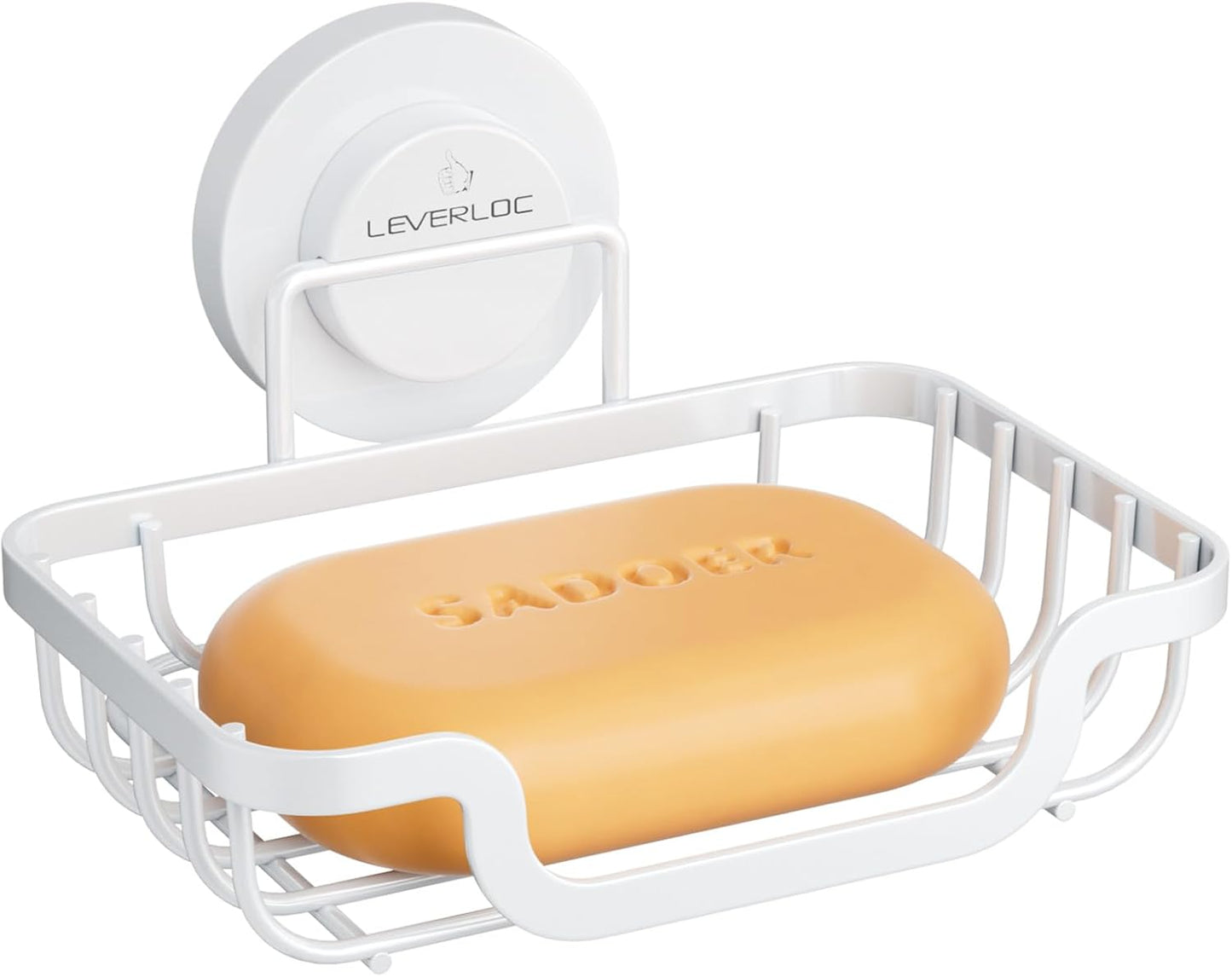 LEVERLOC Suction Cup Series Stainless Steel Soap Dish, Wall Mounted Bar Soap Holder for Shower, No-Drilling Removable Waterproof Sponge Holder for Bathroom Kitchen Sink (Keep Dry)