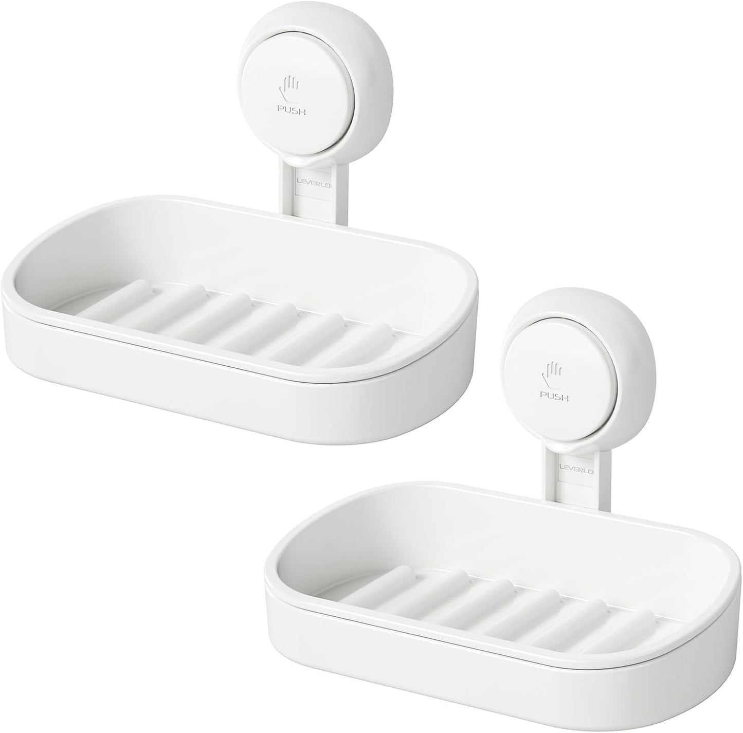 LEVERLOC Suction Cup Soap Dish Holder No-Drilling Self-Draining