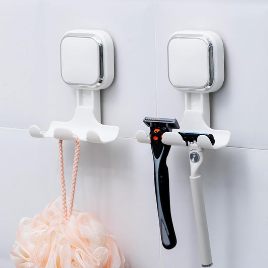 LEVERLOC Suction Cup Series Razor Holder (2 Pack), Heavy Duty Shower Hooks for Towel & Loofah, Damage-Free