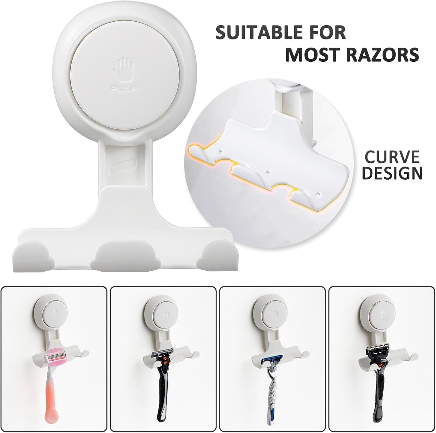 LEVERLOC Suction Cup Razor Holder 2-Pack White Damage-Free Hooks