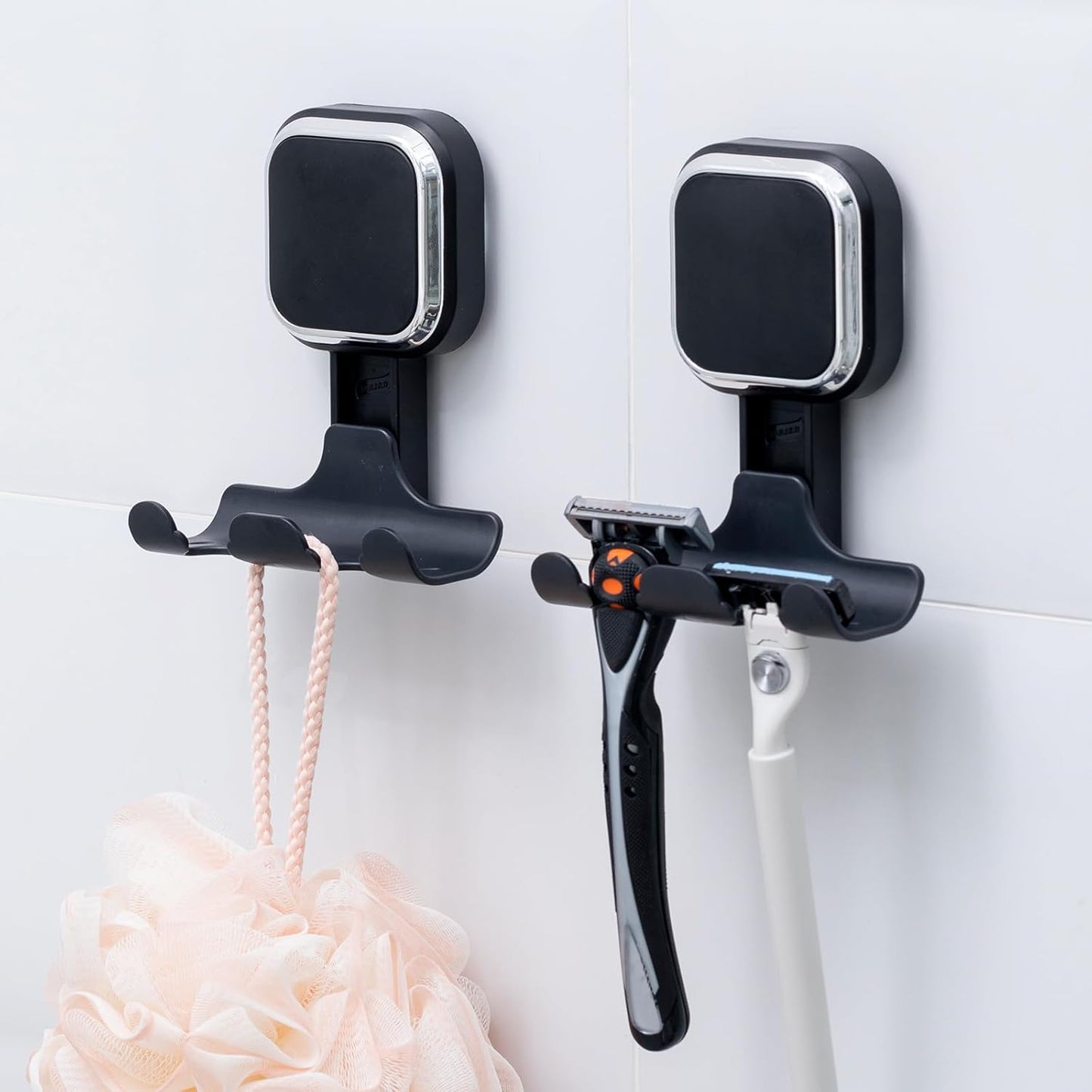 LEVERLOC Suction Cup Series Razor Holder (2 Pack), Heavy Duty Shower Hooks for Towel & Loofah, Damage-Free