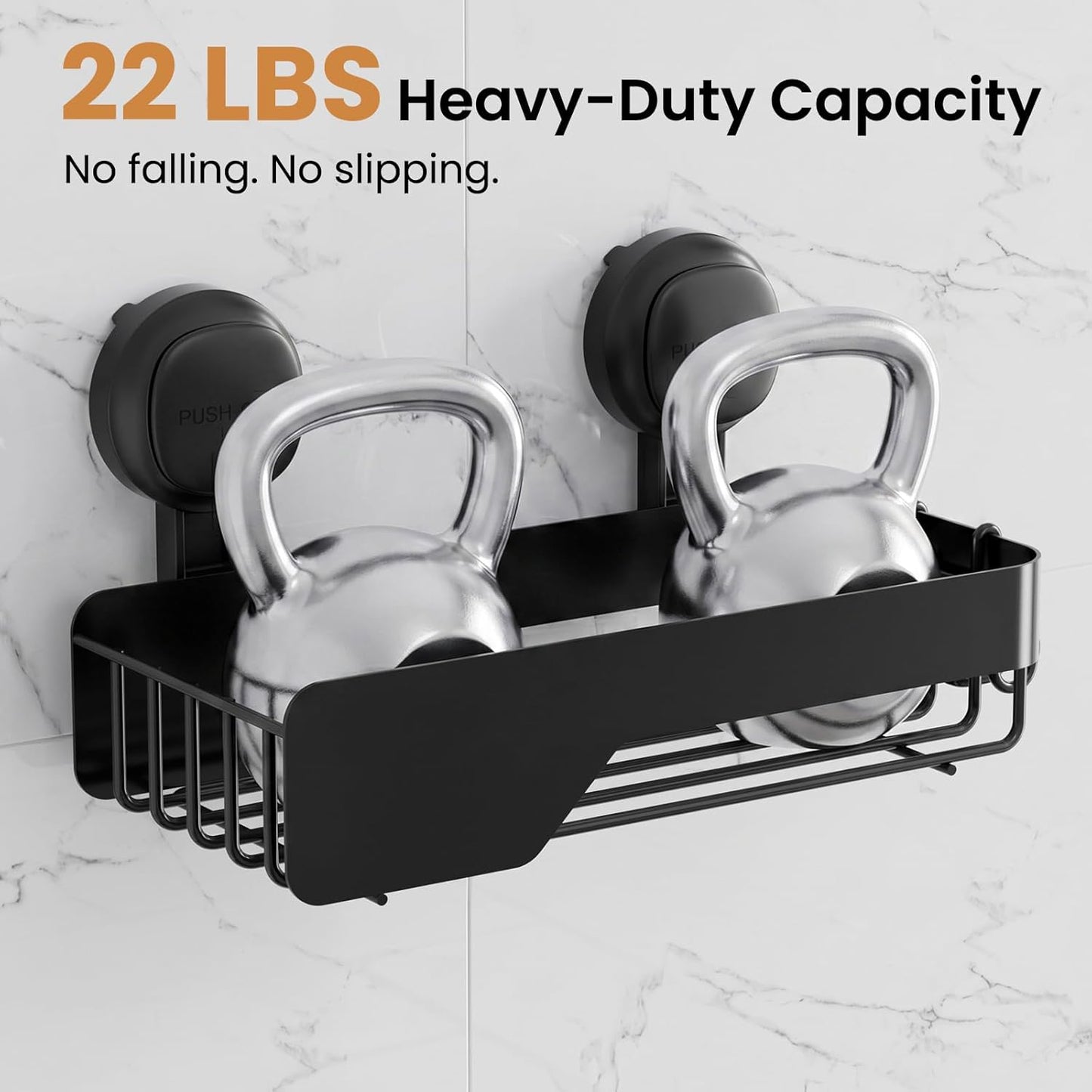 LEVERLOC Vacuum Suction Series 2-Pack Corner Shower Shelf, Stainless Steel Rustproof Bathroom Organizer, Drill-Free