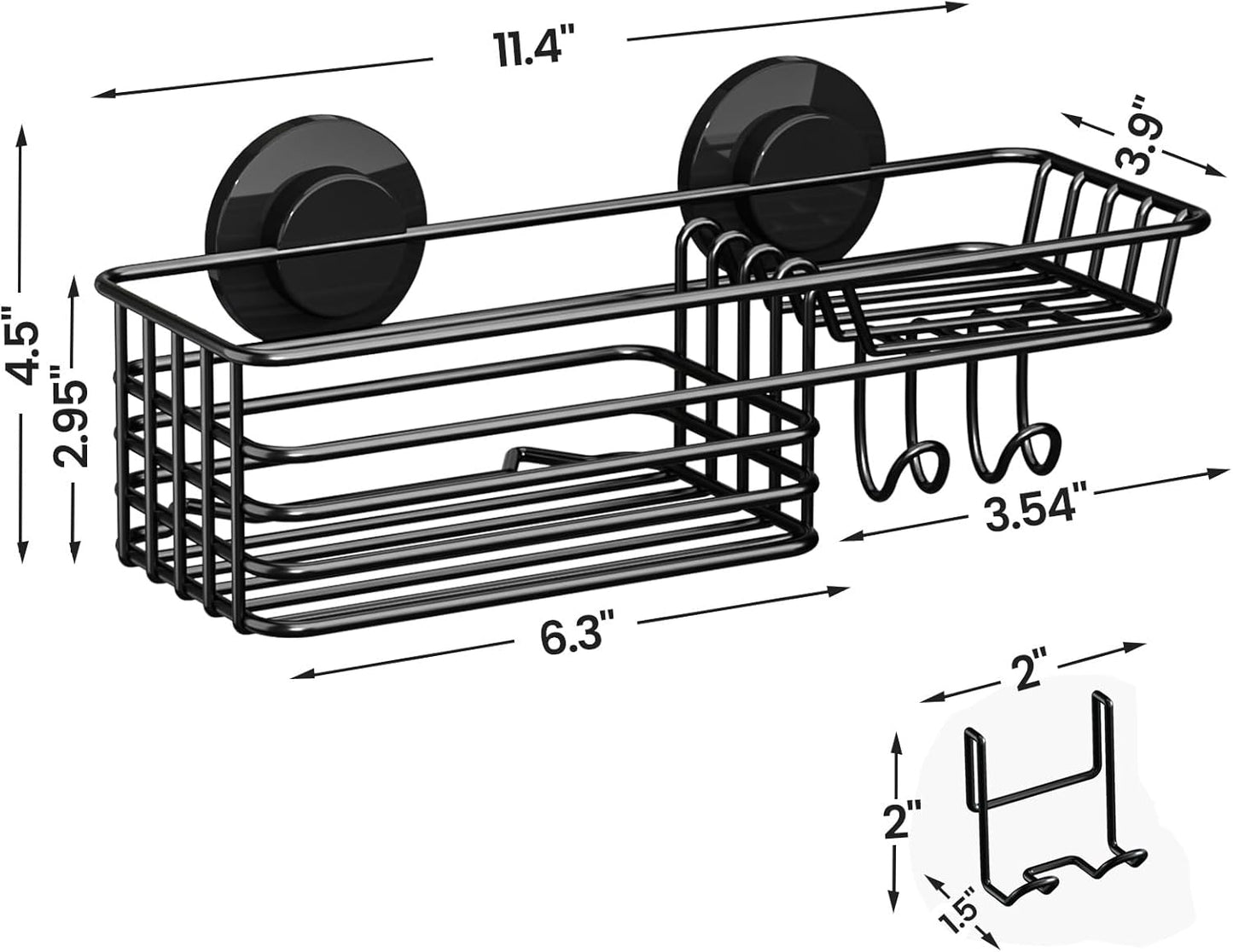 LEVERLOC Vacuum Suction Series 2-Pack Shower Shelf, Heavy Duty Bathroom Organizer & Storage Basket, Rustproof