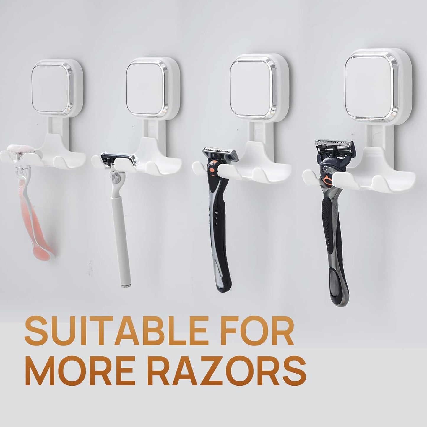 LEVERLOC Suction Cup Series Razor Holder (2 Pack), Heavy Duty Shower Hooks for Towel & Loofah, Damage-Free