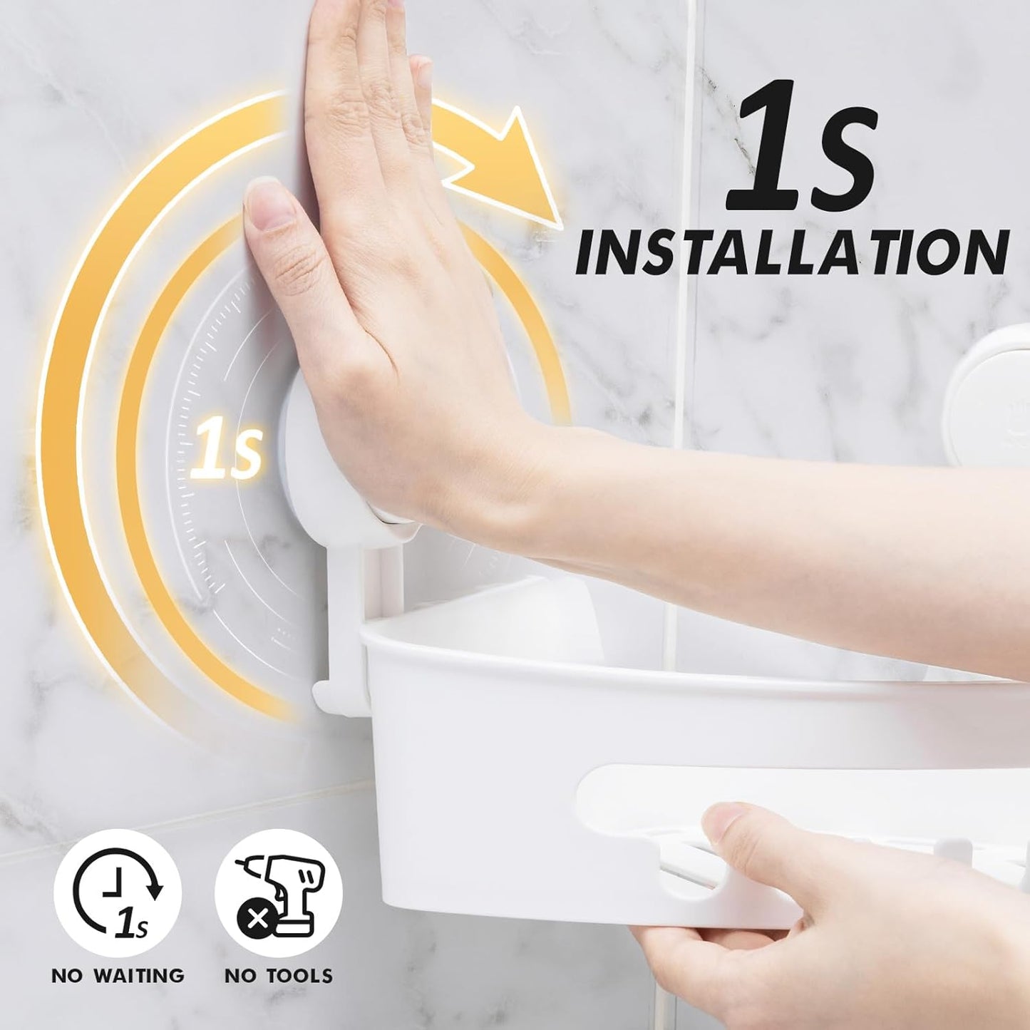 LEVERLOC Suction Cup Corner Shower Caddy Basket, Powerful Suction, Waterproof & Rustproof, No-Drilling Removable