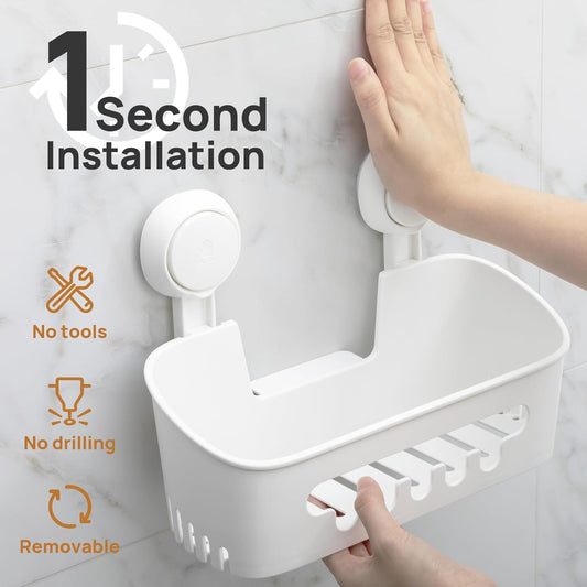 LEVERLOC Suction Cup Shower Caddy Organizer, Max Hold 22lbs Powerful Suction, Waterproof & Removable