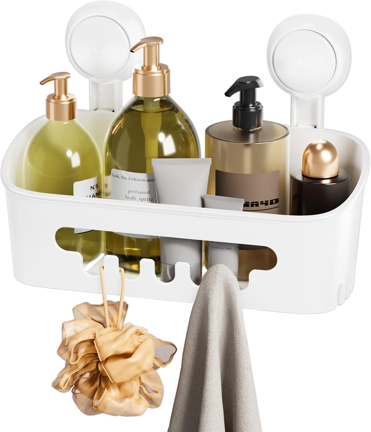 LEVERLOC Suction Cup Shower Caddy Organizer, Max Hold 22lbs Powerful Suction, Waterproof & Removable