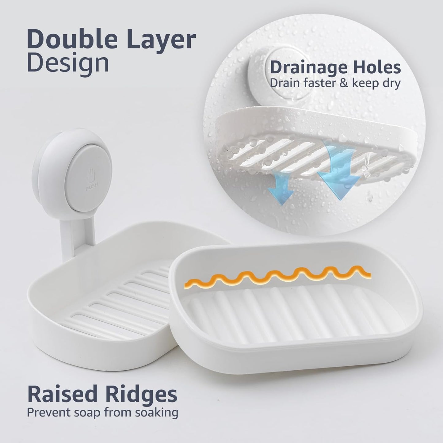 LEVERLOC Suction Cup Soap Dish Holder No-Drilling Self-Draining