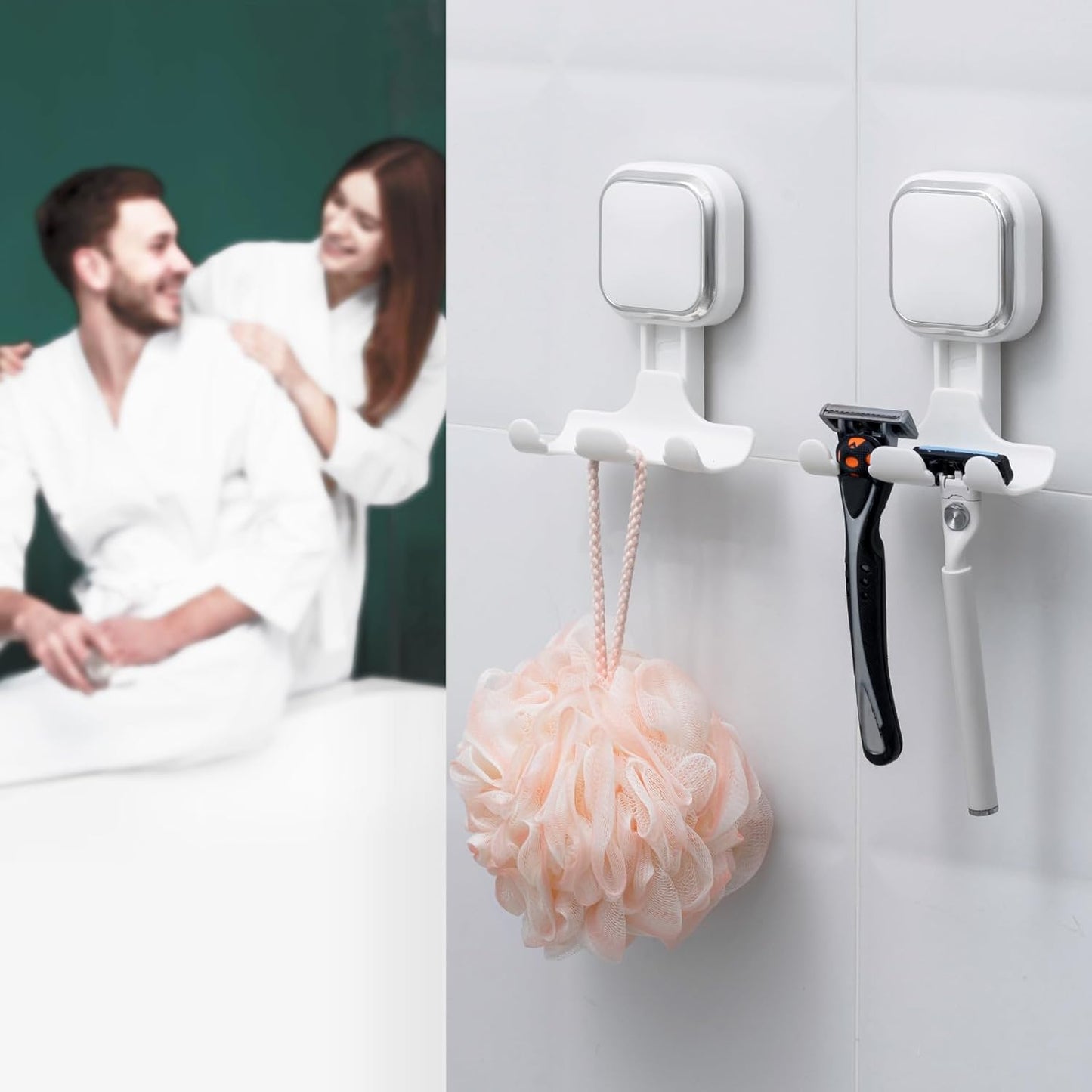 LEVERLOC Suction Cup Series Razor Holder (2 Pack), Heavy Duty Shower Hooks for Towel & Loofah, Damage-Free