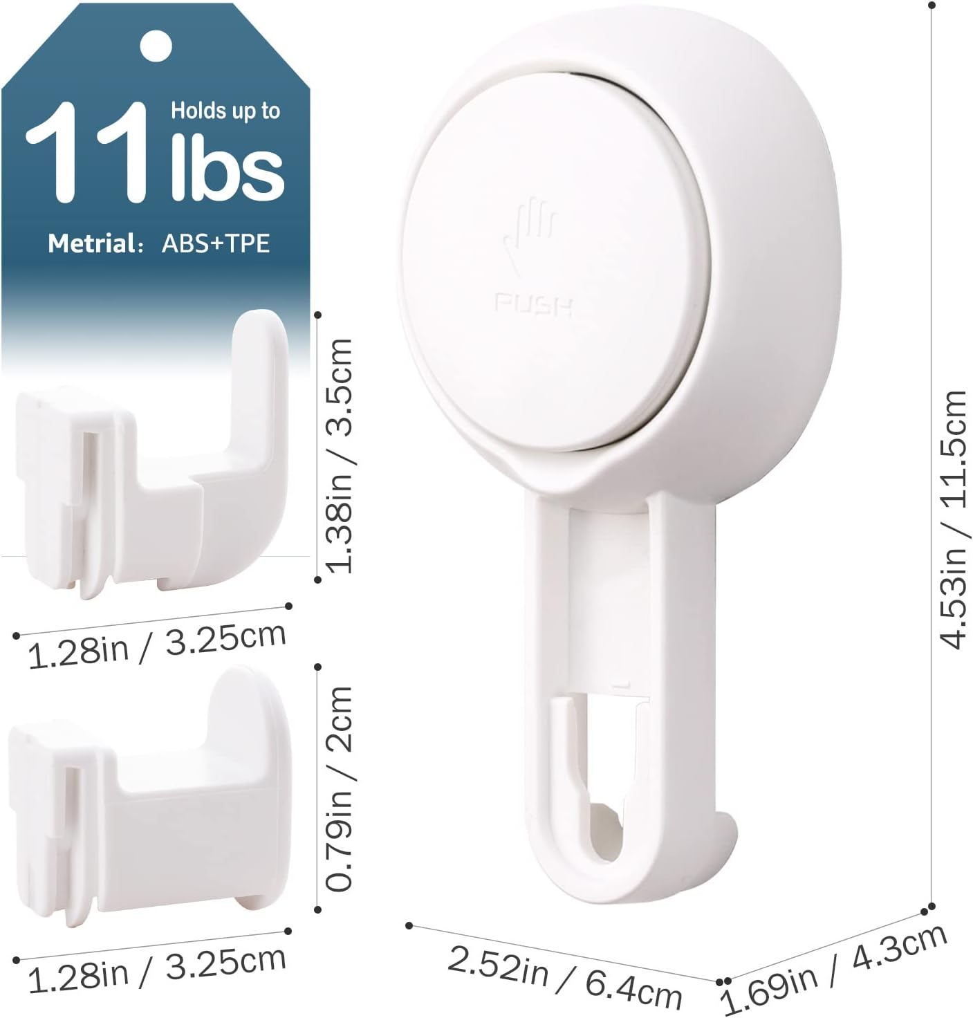 LEVERLOC Heavy-Duty Suction Cup Shower Hooks, 4-Pack:  White，No-Drill Vacuum-Mounted Hooks