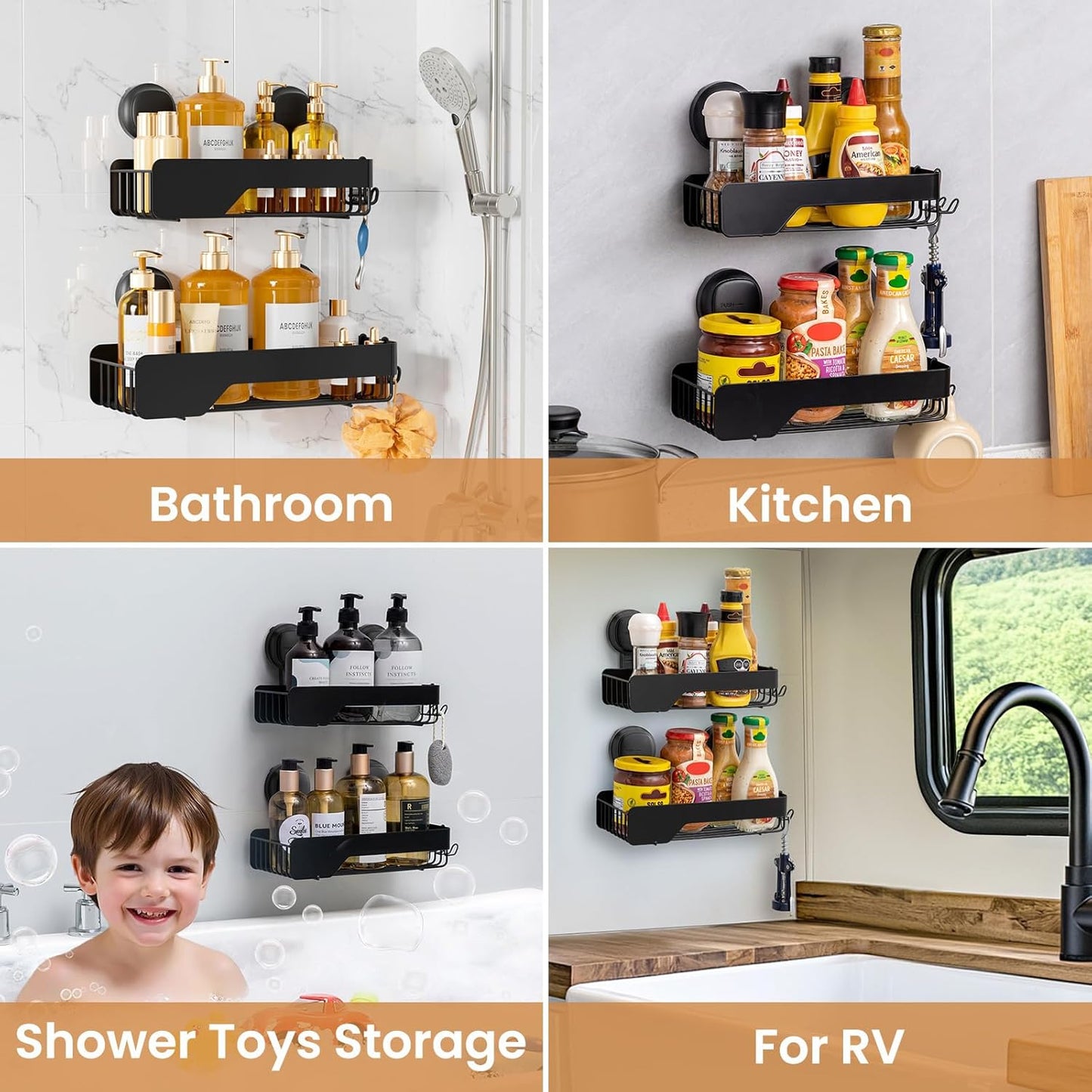 LEVERLOC Vacuum Suction Series 2-Pack Corner Shower Shelf, Stainless Steel Rustproof Bathroom Organizer, Drill-Free