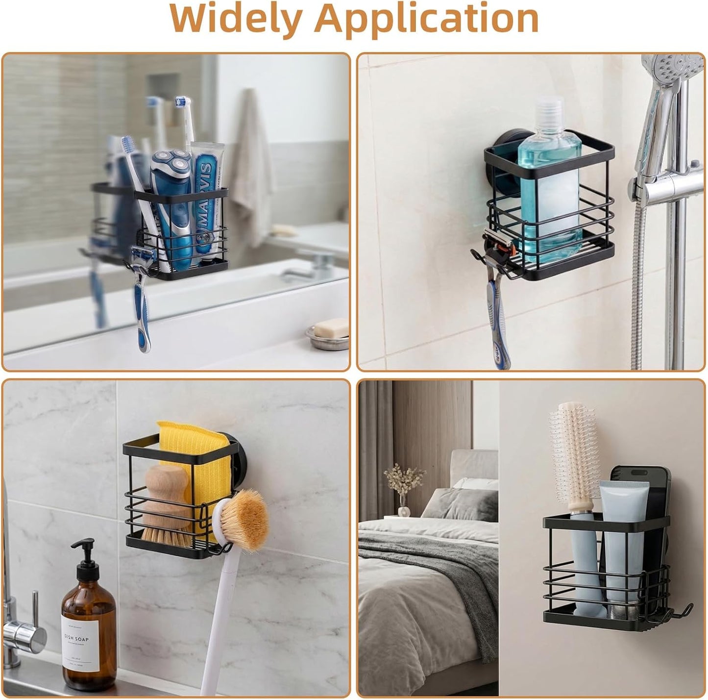 LEVERLOC Suction Cup Series Toothbrush Holder, Stainless Steel Anti-Puddling Shower Toothpaste & Razor Organizer, No Drilling