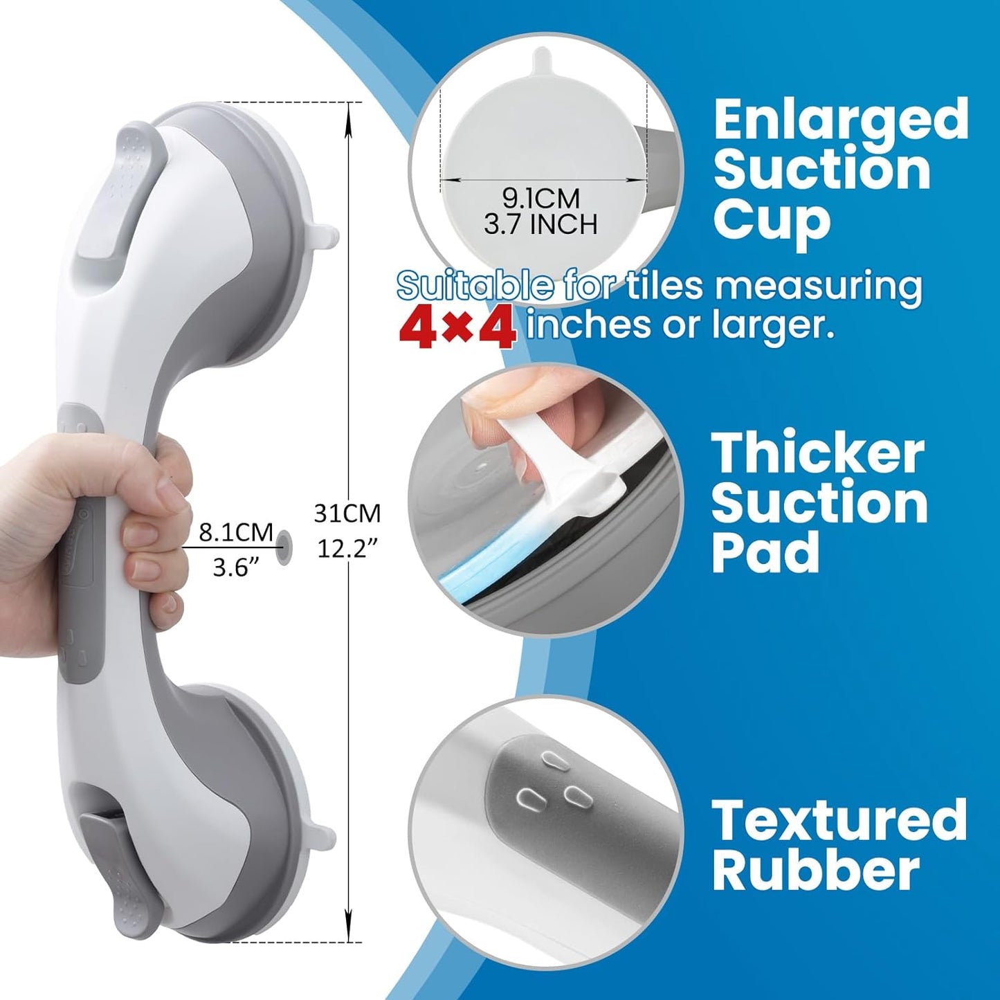 LEVERLOC Suction Grab Bar 12-Inch No-Drill