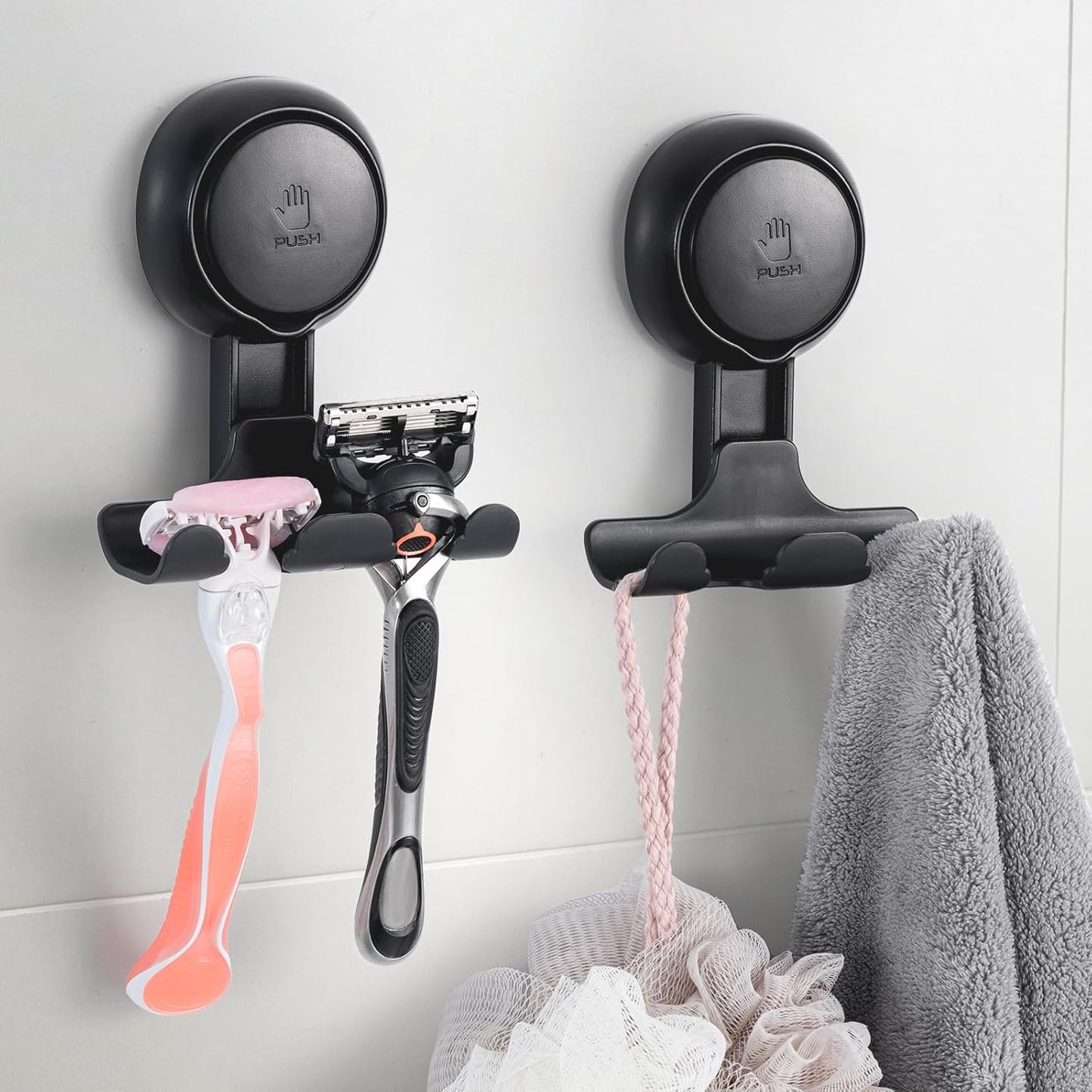 LEVERLOC Suction Cup Razor Holder 2-Pack White Damage-Free Hooks