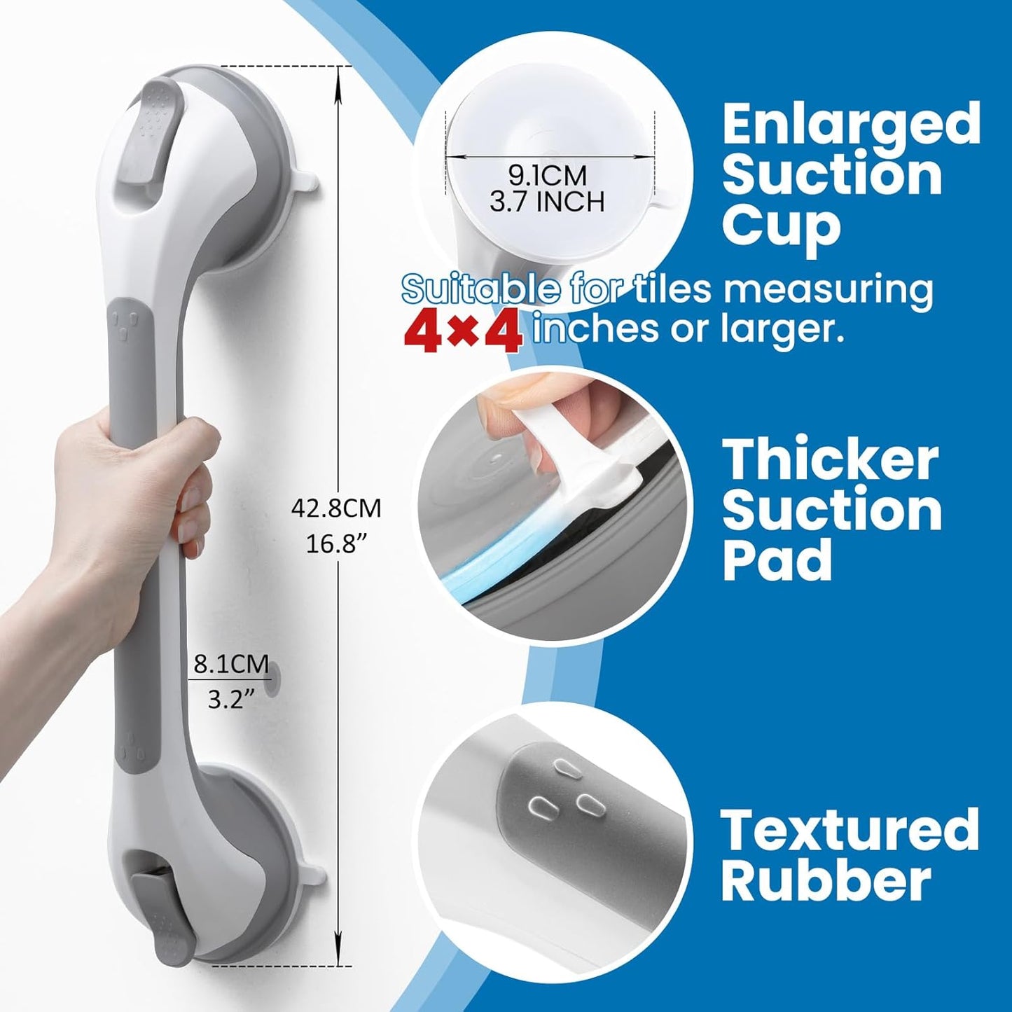 LEVERLOC Suction Grab Bar 16-Inch No-Drill
