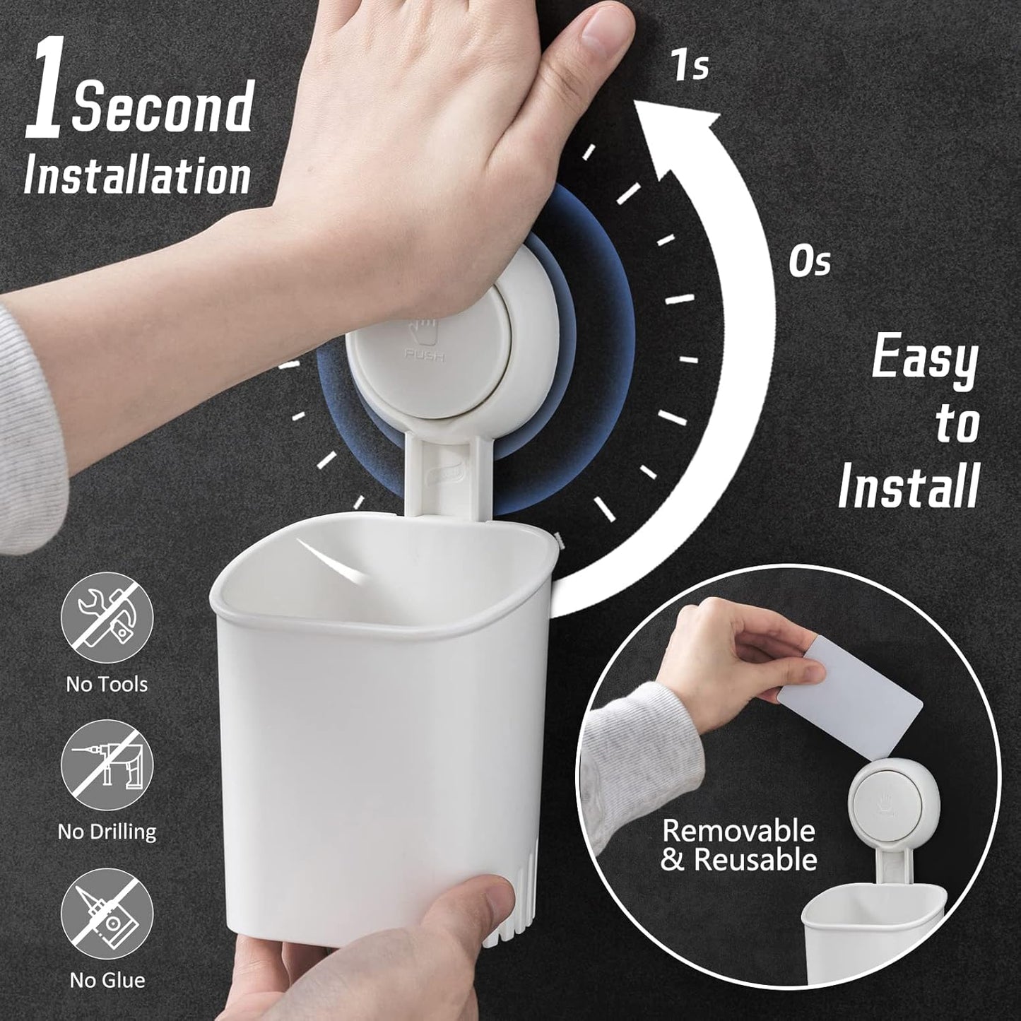LEVERLOC Suction Cup Toothbrush Holder Drill-Free Self-Draining