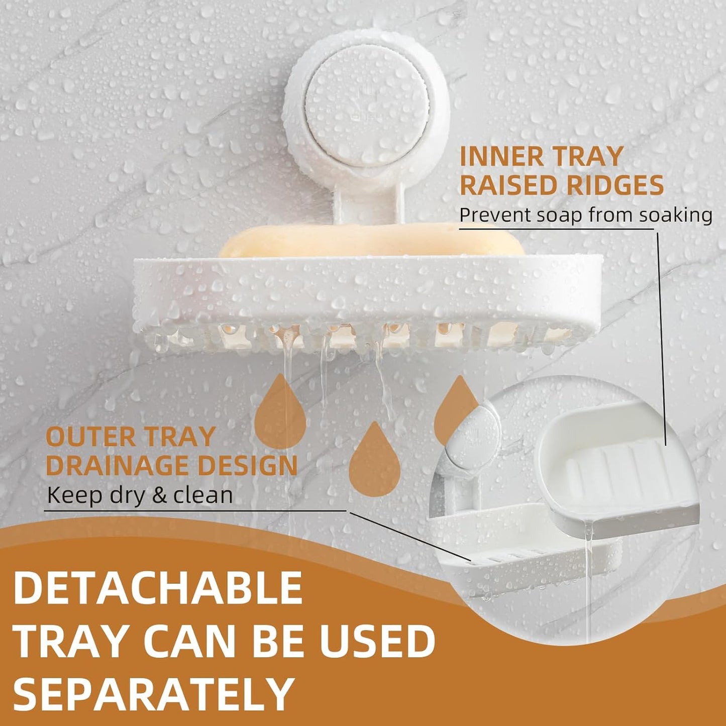 LEVERLOC Suction Cup Soap Dish Holder No-Drilling Self-Draining