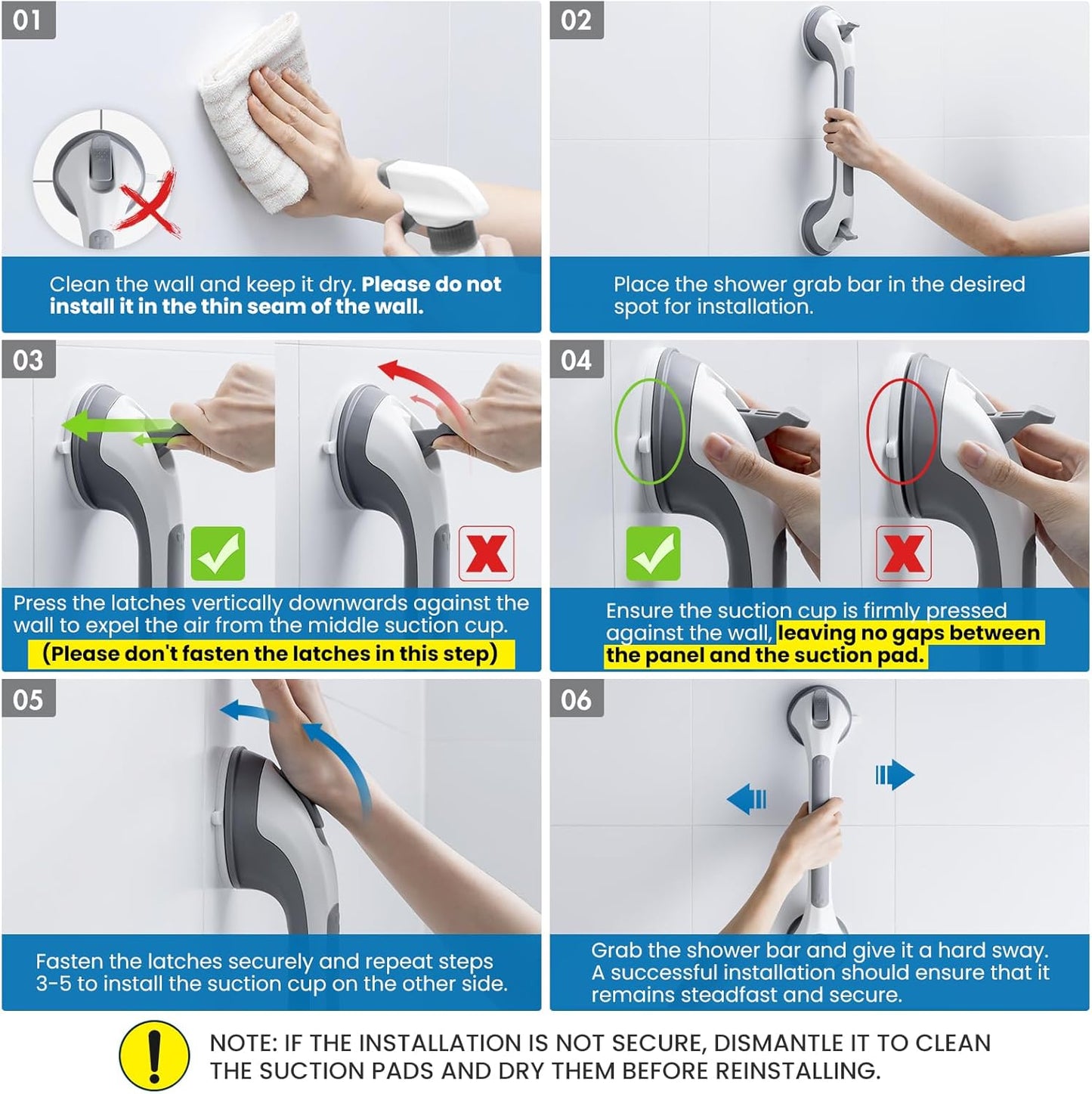 LEVERLOC Suction Grab Bar 16-Inch No-Drill