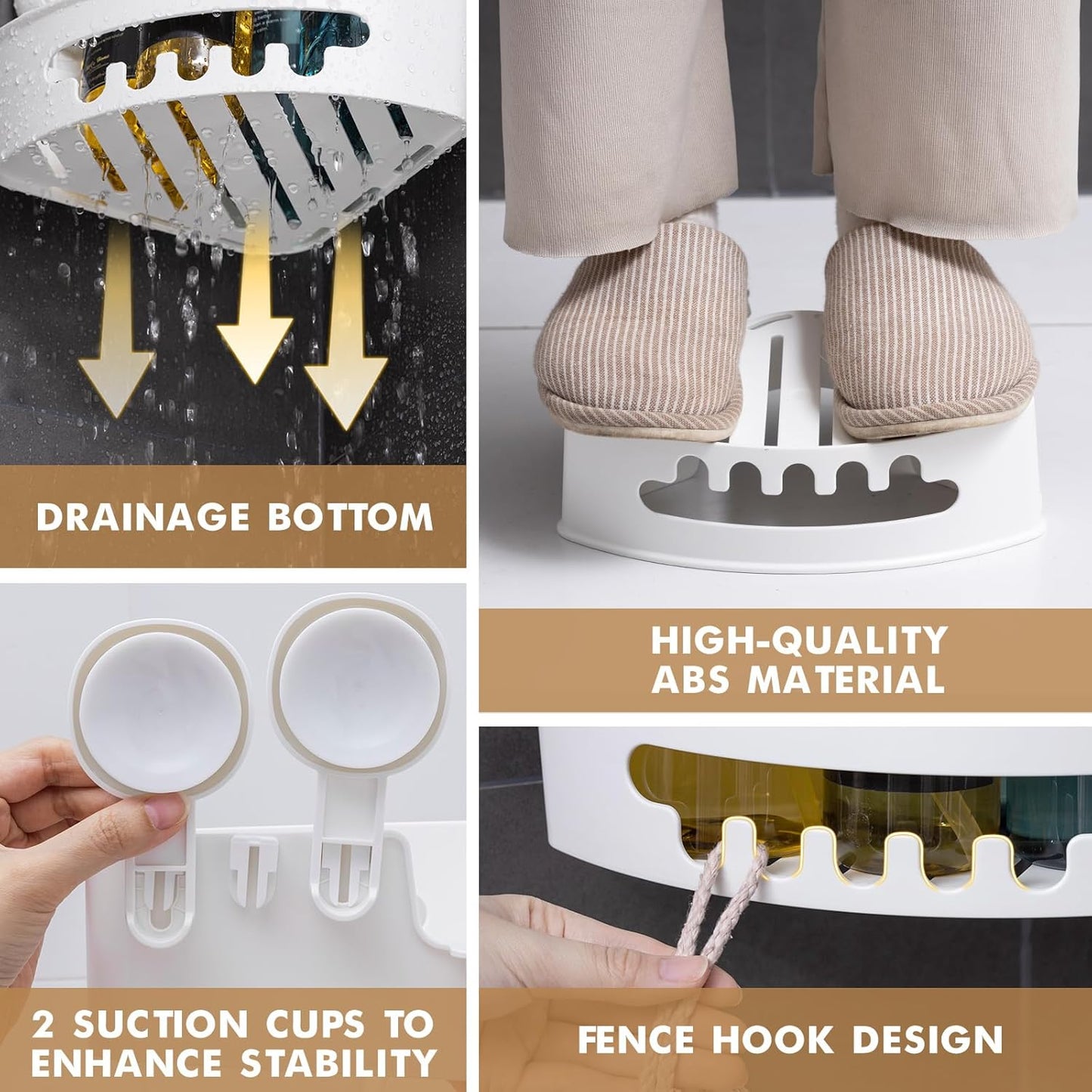 LEVERLOC Suction Cup Corner Shower Caddy Basket, Powerful Suction, Waterproof & Rustproof, No-Drilling Removable