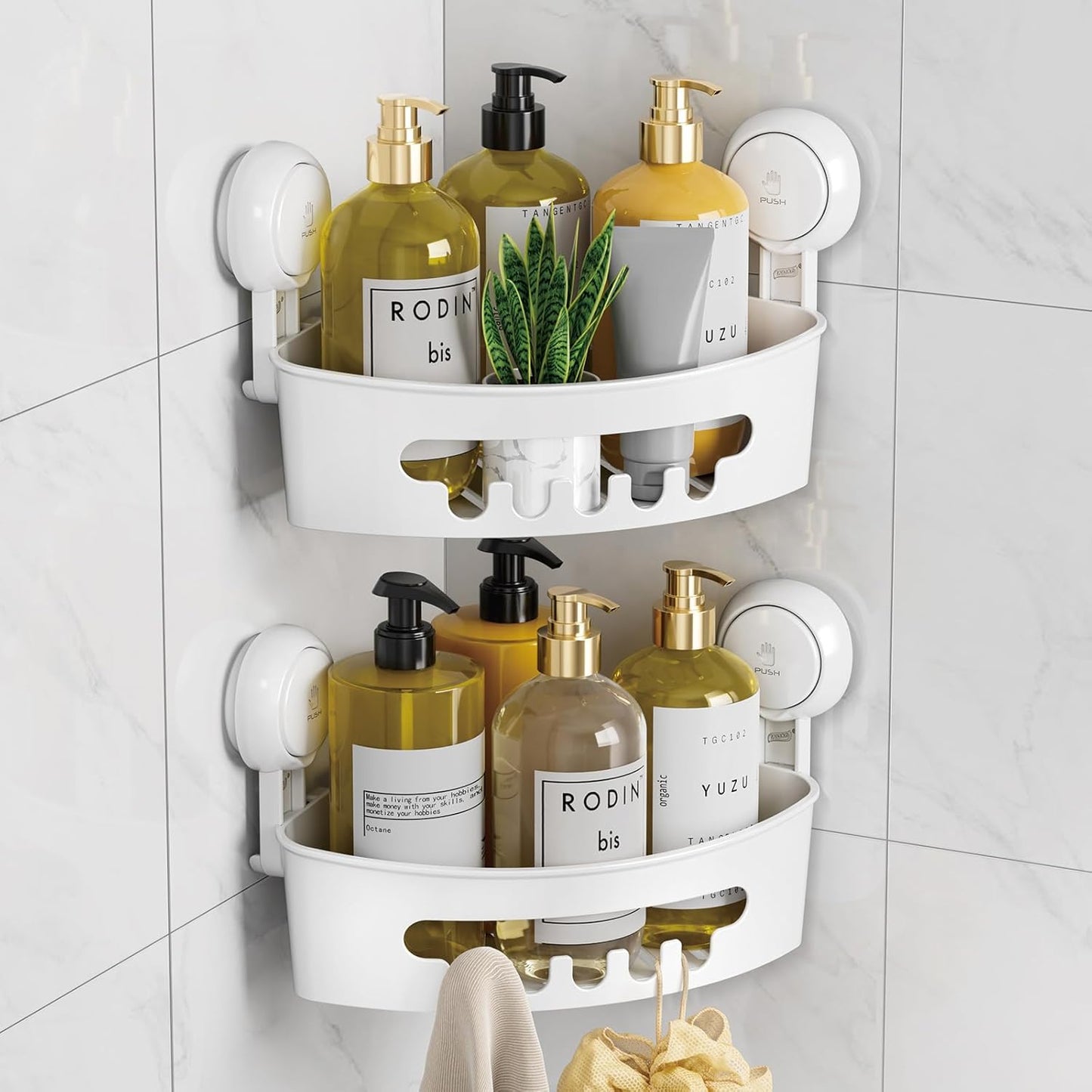 LEVERLOC Suction Cup Corner Shower Caddy Basket, Powerful Suction, Waterproof & Rustproof, No-Drilling Removable