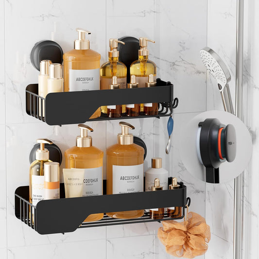 LEVERLOC Vacuum Suction Series 2-Pack Corner Shower Shelf, Stainless Steel Rustproof Bathroom Organizer, Drill-Free