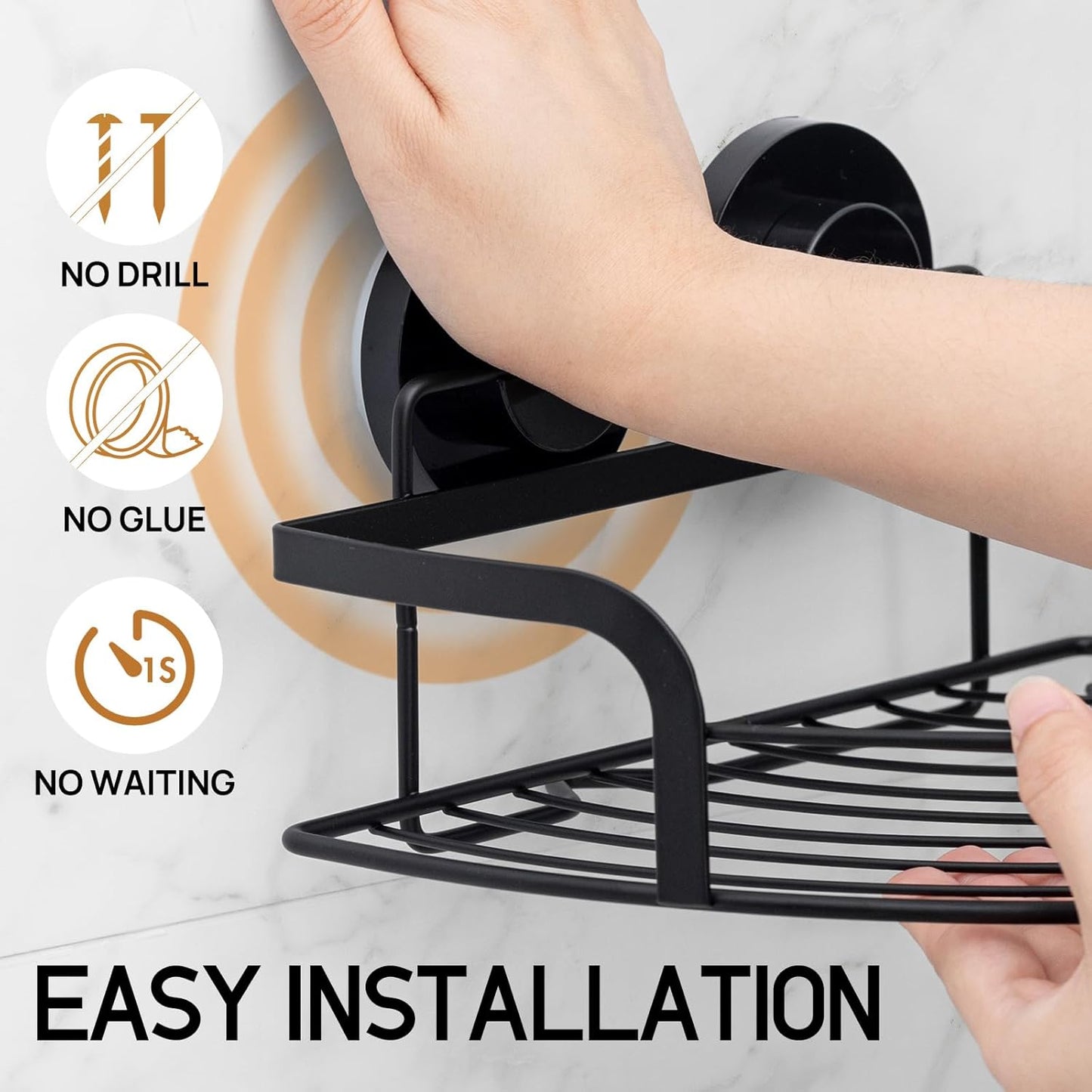 LEVERLOC Vacuum Suction Series 2-Pack Corner Shower Shelf, Stainless Steel Rustproof Bathroom Organizer, Drill-Free