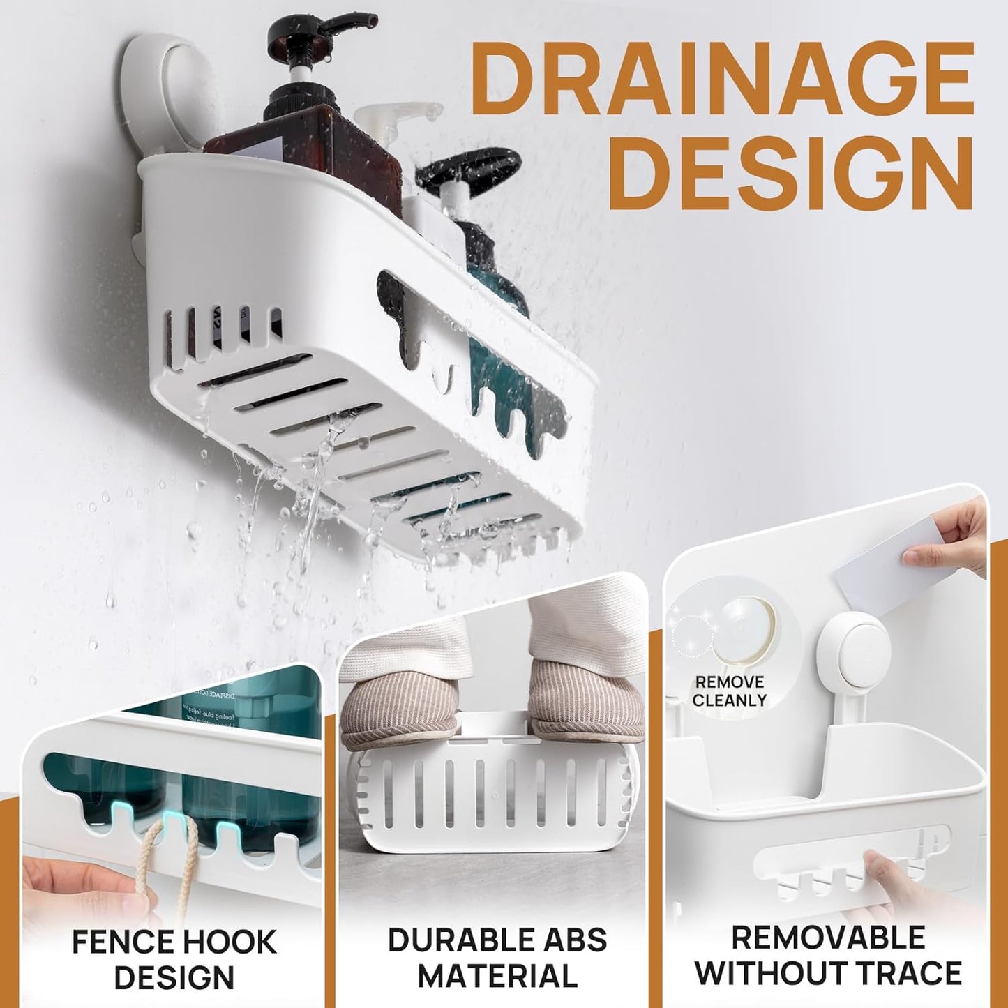 LEVERLOC Suction Cup Shower Caddy Organizer, Max Hold 22lbs Powerful Suction, Waterproof & Removable