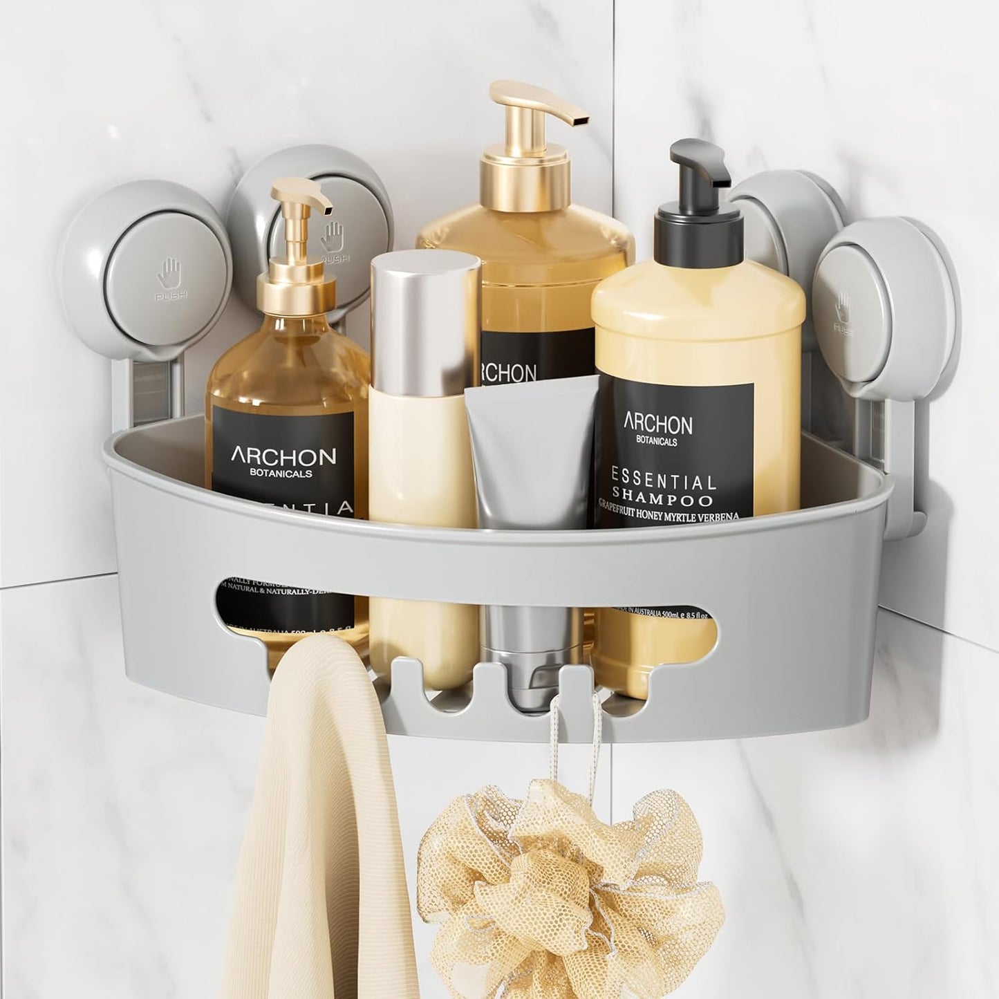 LEVERLOC Suction Cup Corner Shower Caddy Basket, Powerful Suction, Waterproof & Rustproof, No-Drilling Removable