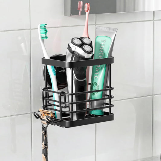 LEVERLOC Suction Cup Series Toothbrush Holder, Stainless Steel Anti-Puddling Shower Toothpaste & Razor Organizer, No Drilling