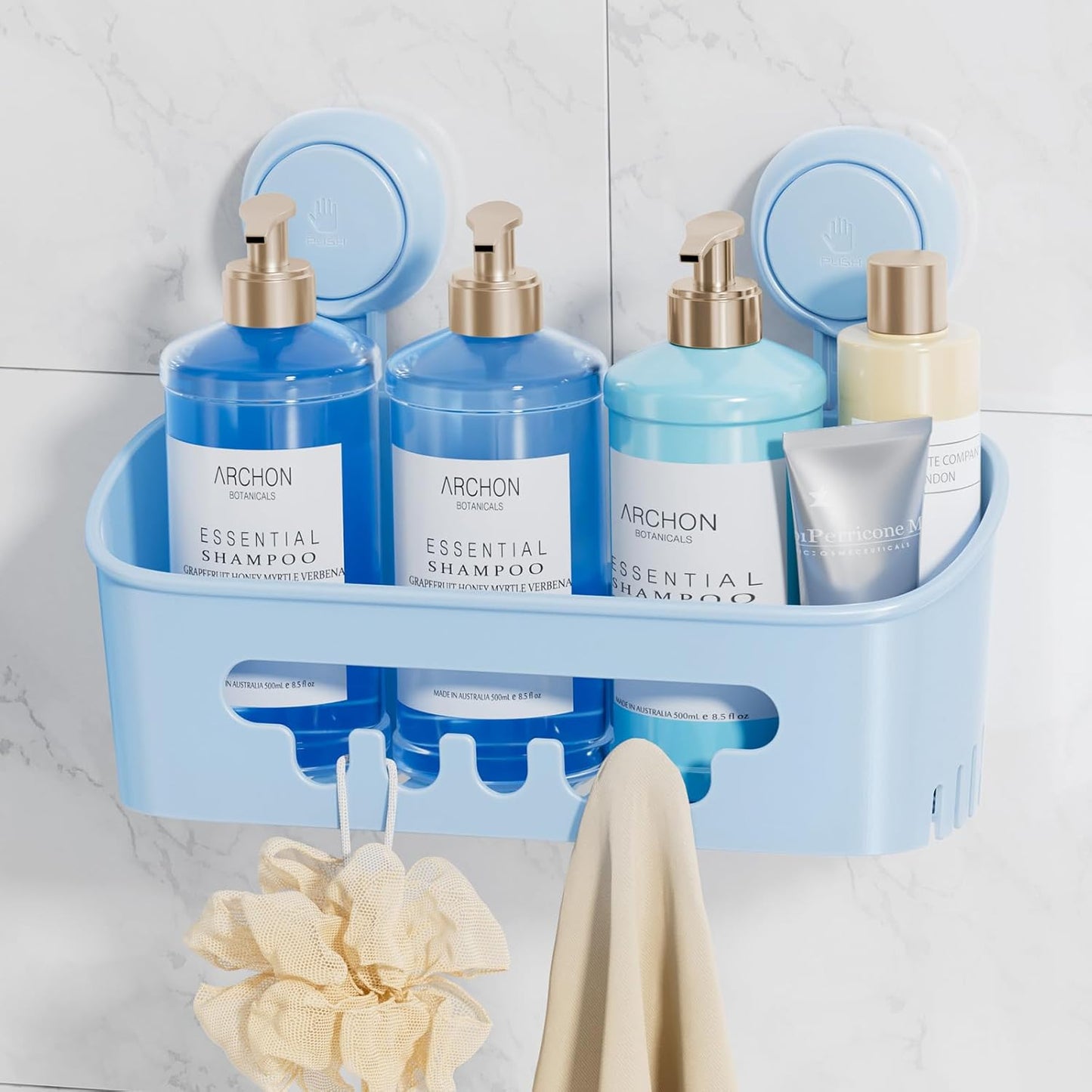 LEVERLOC Suction Cup Shower Caddy Organizer, Max Hold 22lbs Powerful Suction, Waterproof & Removable