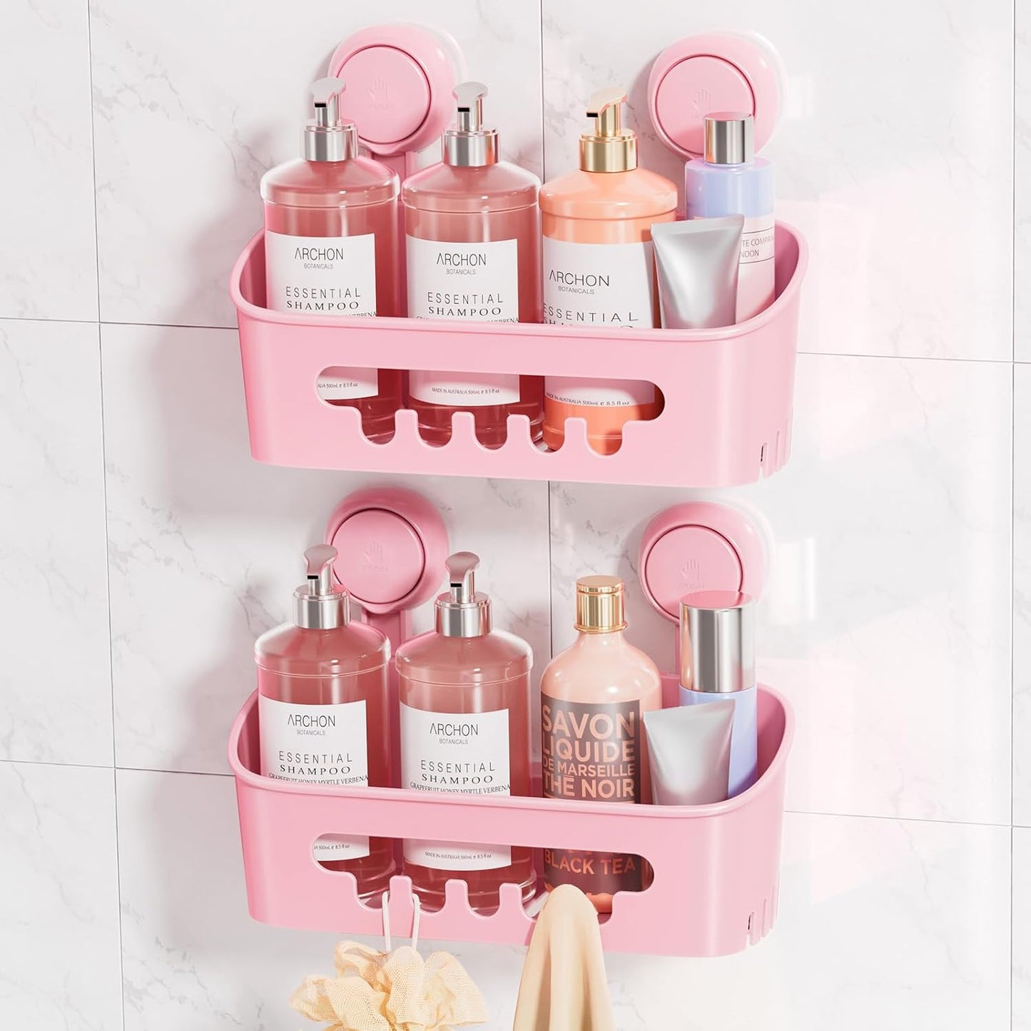 LEVERLOC Suction Cup Shower Caddy Organizer, Max Hold 22lbs Powerful Suction, Waterproof & Removable