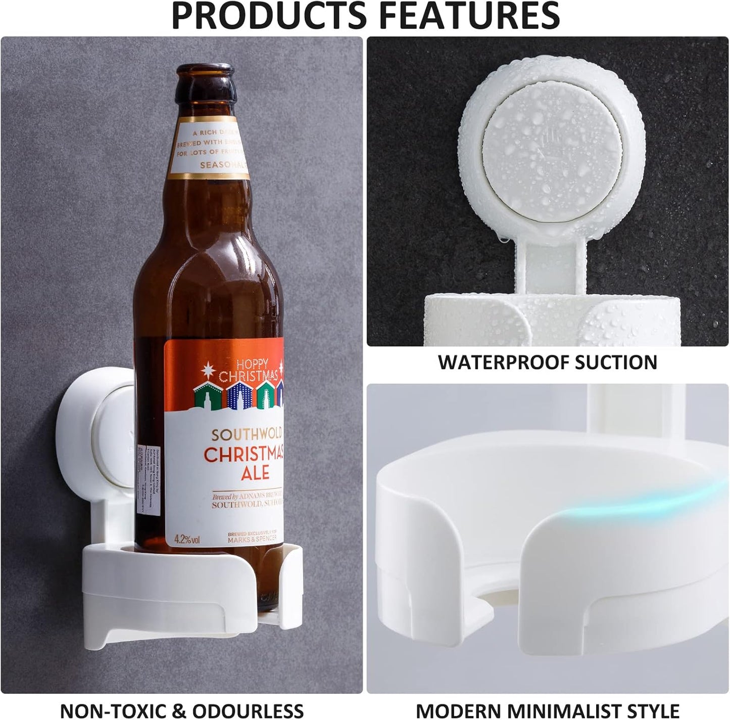 LEVERLOC Suction Cup Shower Drink Holder - Waterproof, Damage-Free Install, Fits Multi-Size Cups