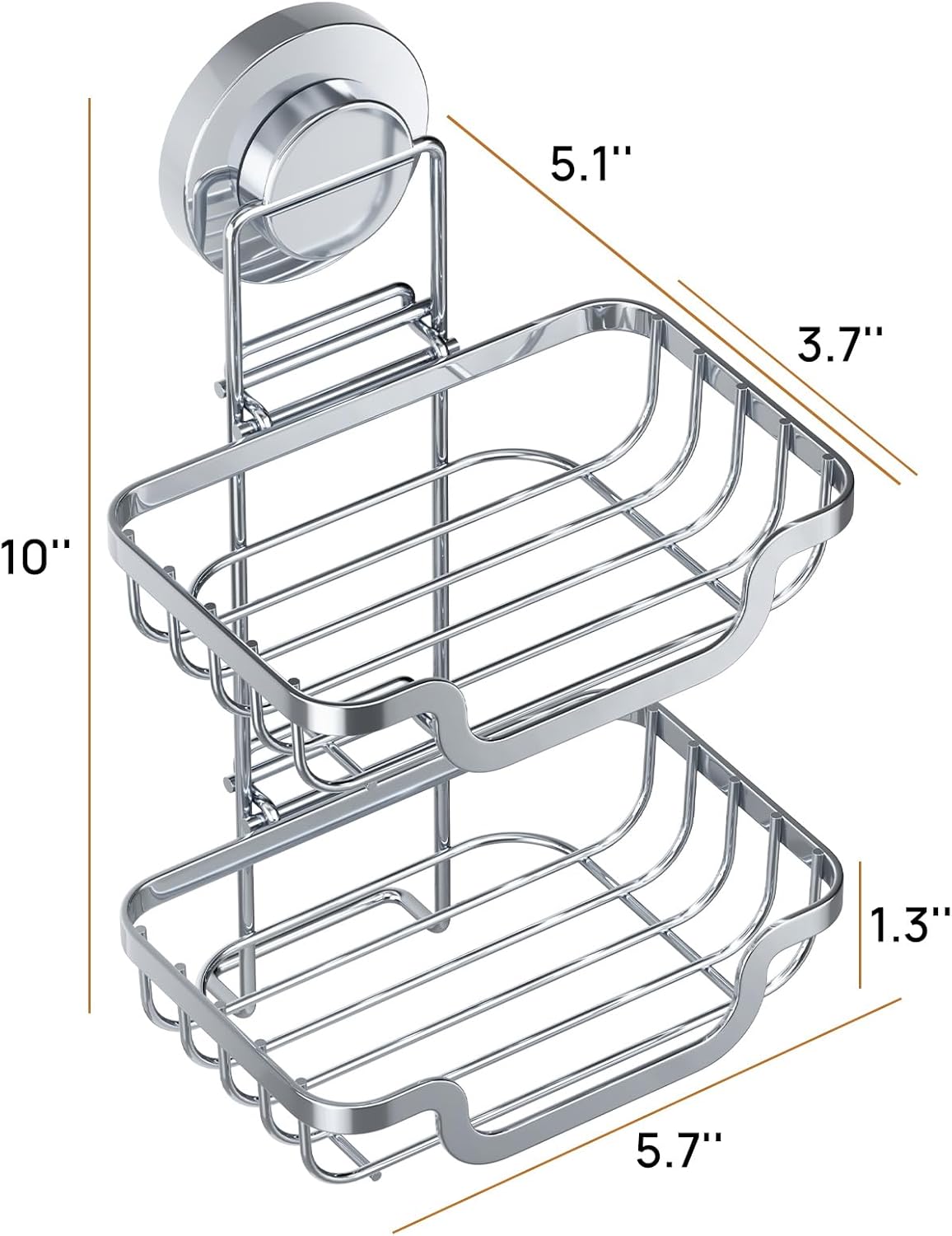 LEVERLOC Suction Cup Series 2 Tier Soap Holder, Stainless Steel Wall Mounted Shower Soap Dish, Waterproof Removable Sponge Holder, Keep Dry