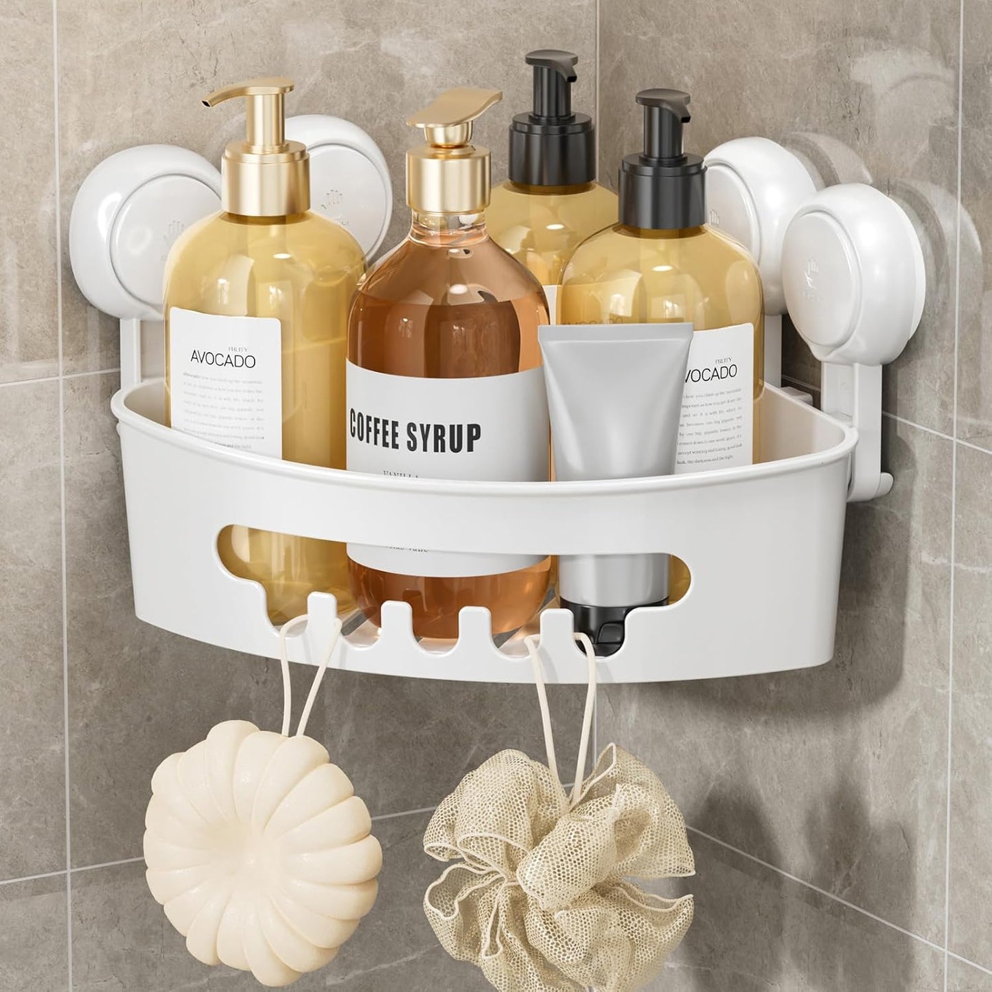LEVERLOC Suction Cup Corner Shower Caddy Basket, Powerful Suction, Waterproof & Rustproof, No-Drilling Removable