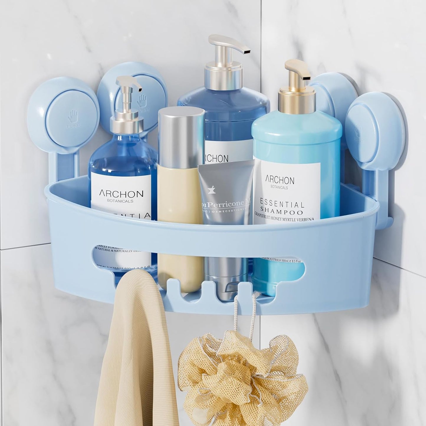 LEVERLOC Suction Cup Corner Shower Caddy Basket, Powerful Suction, Waterproof & Rustproof, No-Drilling Removable