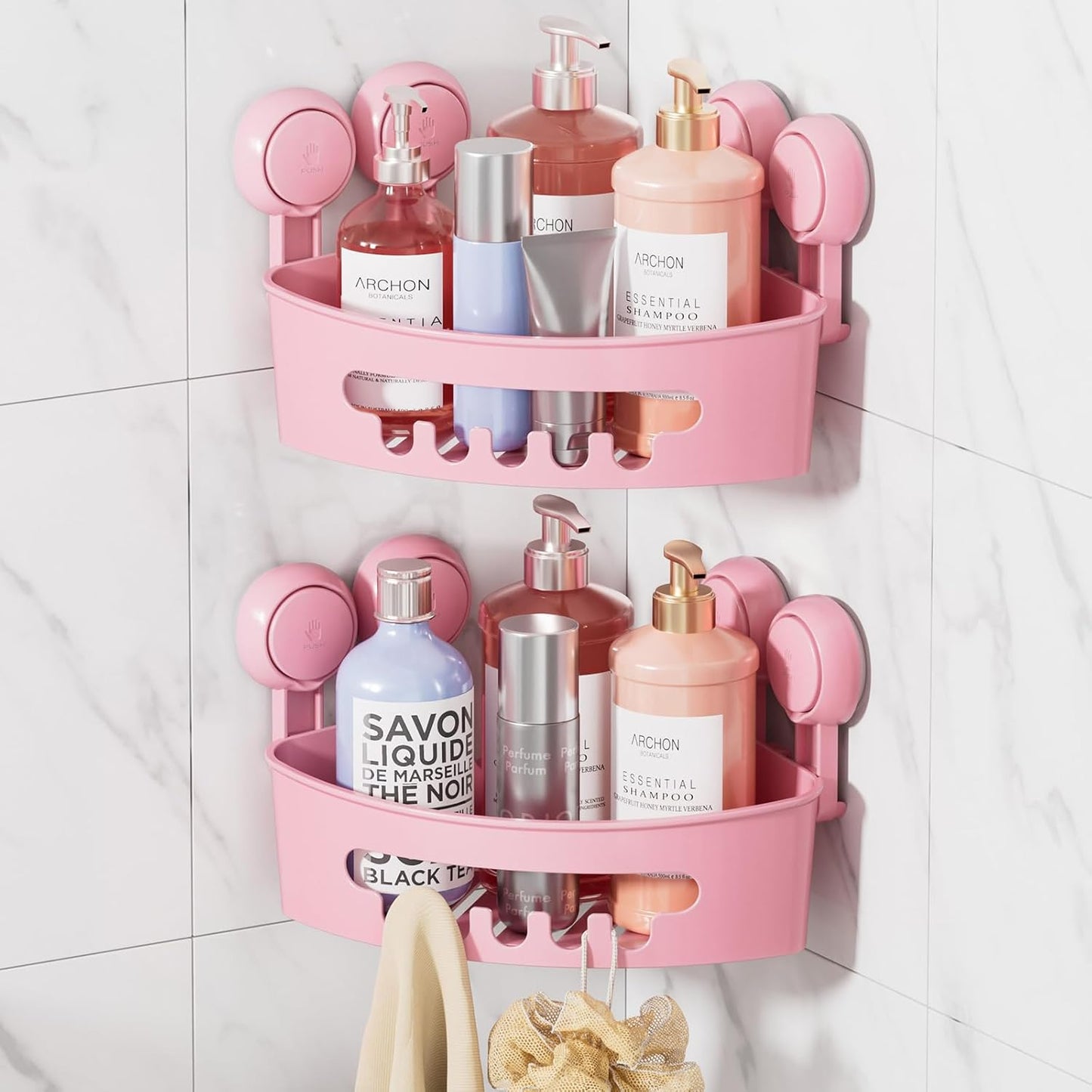 LEVERLOC Suction Cup Corner Shower Caddy Basket, Powerful Suction, Waterproof & Rustproof, No-Drilling Removable