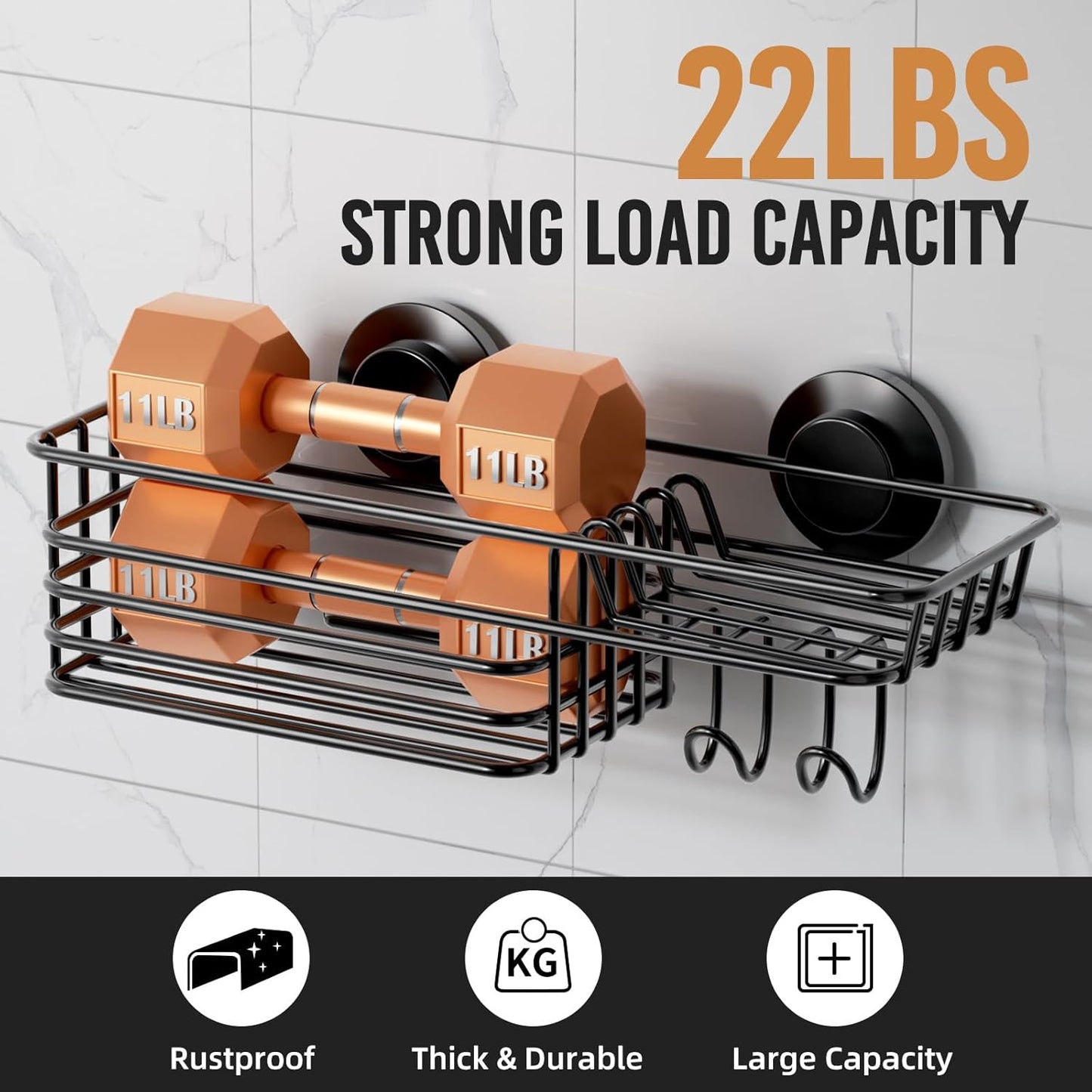 LEVERLOC Vacuum Suction Series 2-Pack Shower Shelf, Heavy Duty Bathroom Organizer & Storage Basket, Rustproof