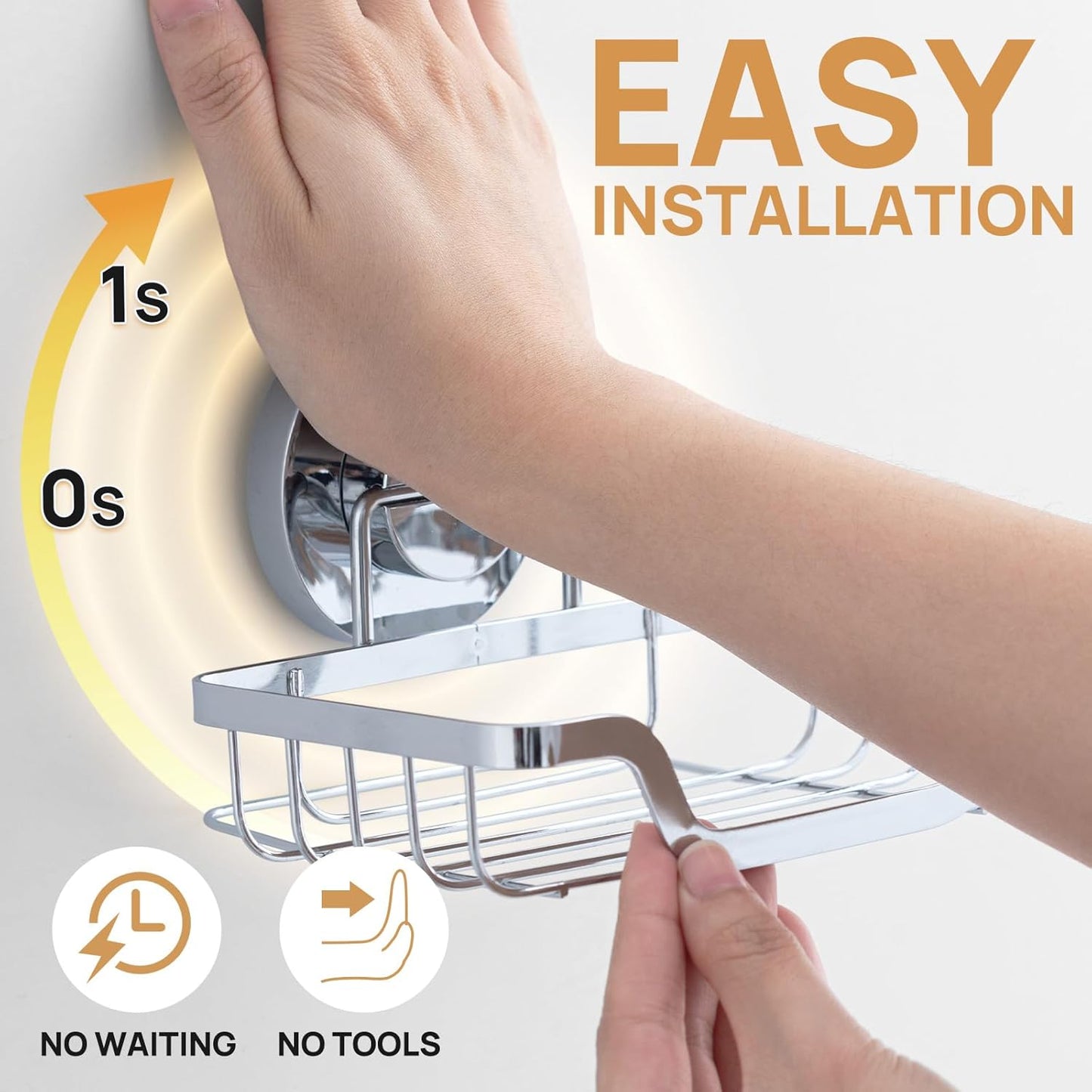 LEVERLOC Suction Cup Series Stainless Steel Soap Dish, Wall Mounted Bar Soap Holder for Shower, No-Drilling Removable Waterproof Sponge Holder for Bathroom Kitchen Sink (Keep Dry)