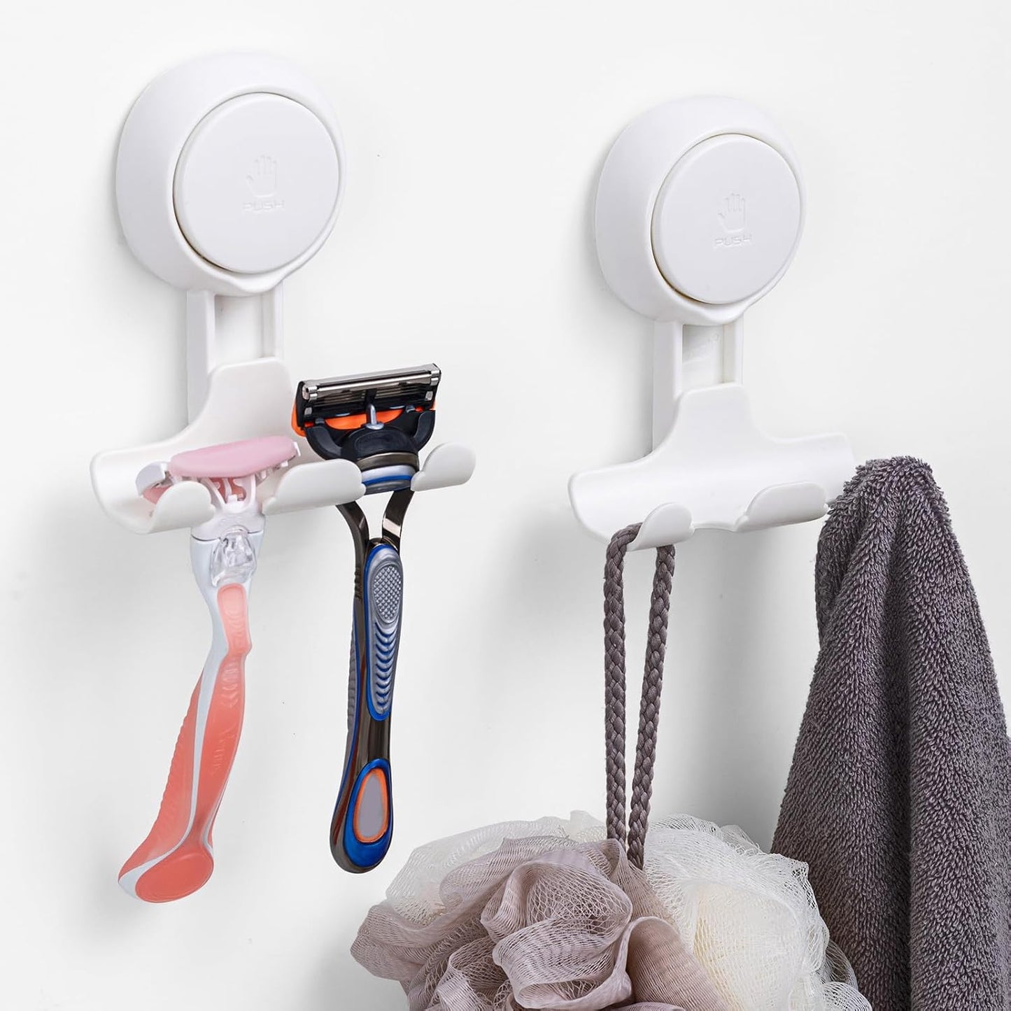 LEVERLOC Suction Cup Razor Holder 2-Pack White Damage-Free Hooks