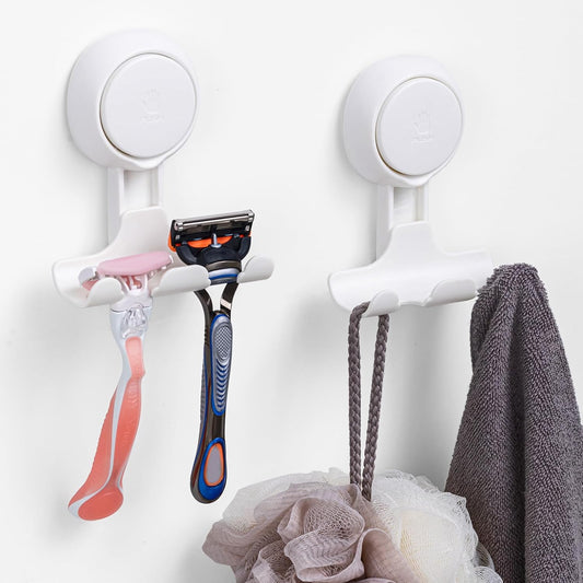LEVERLOC Suction Cup Razor Holder 2-Pack White Damage-Free Hooks