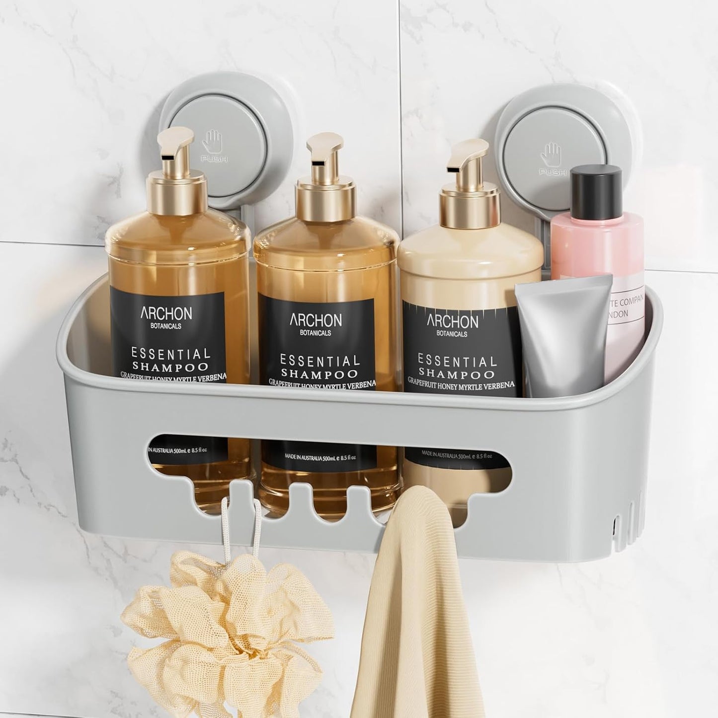 LEVERLOC Suction Cup Shower Caddy Organizer, Max Hold 22lbs Powerful Suction, Waterproof & Removable