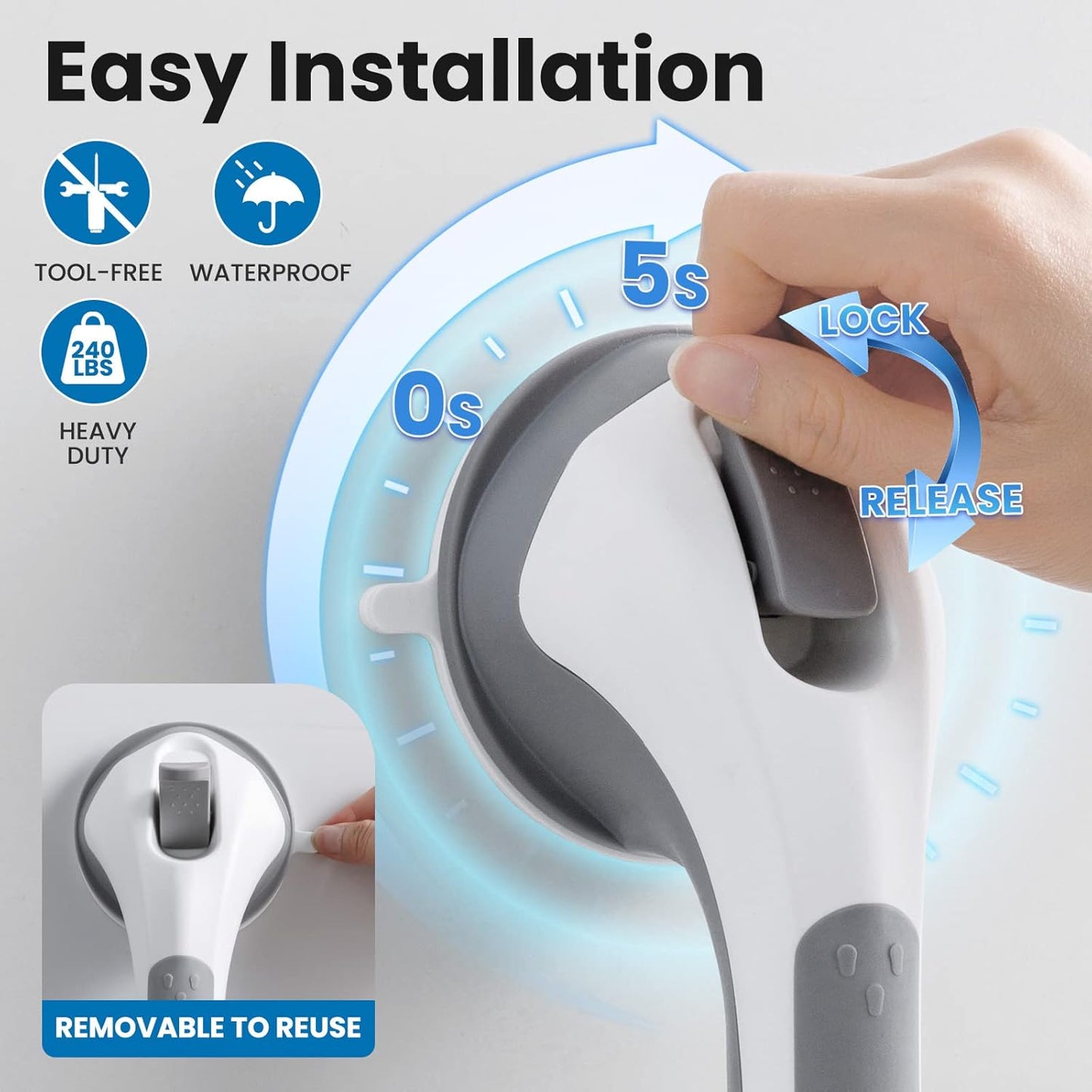 LEVERLOC Suction Grab Bar 16-Inch No-Drill