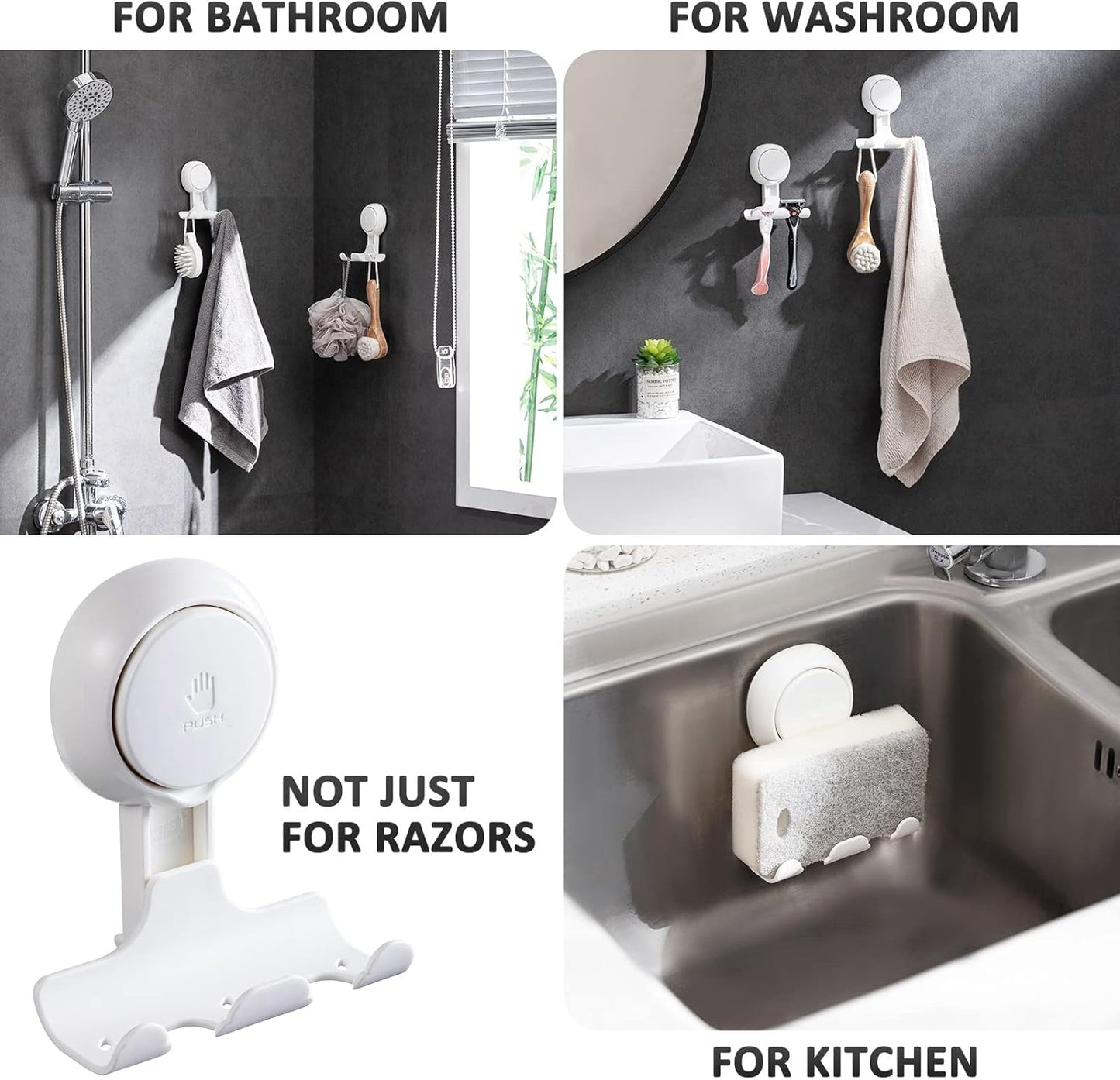 LEVERLOC Suction Cup Razor Holder 2-Pack White Damage-Free Hooks