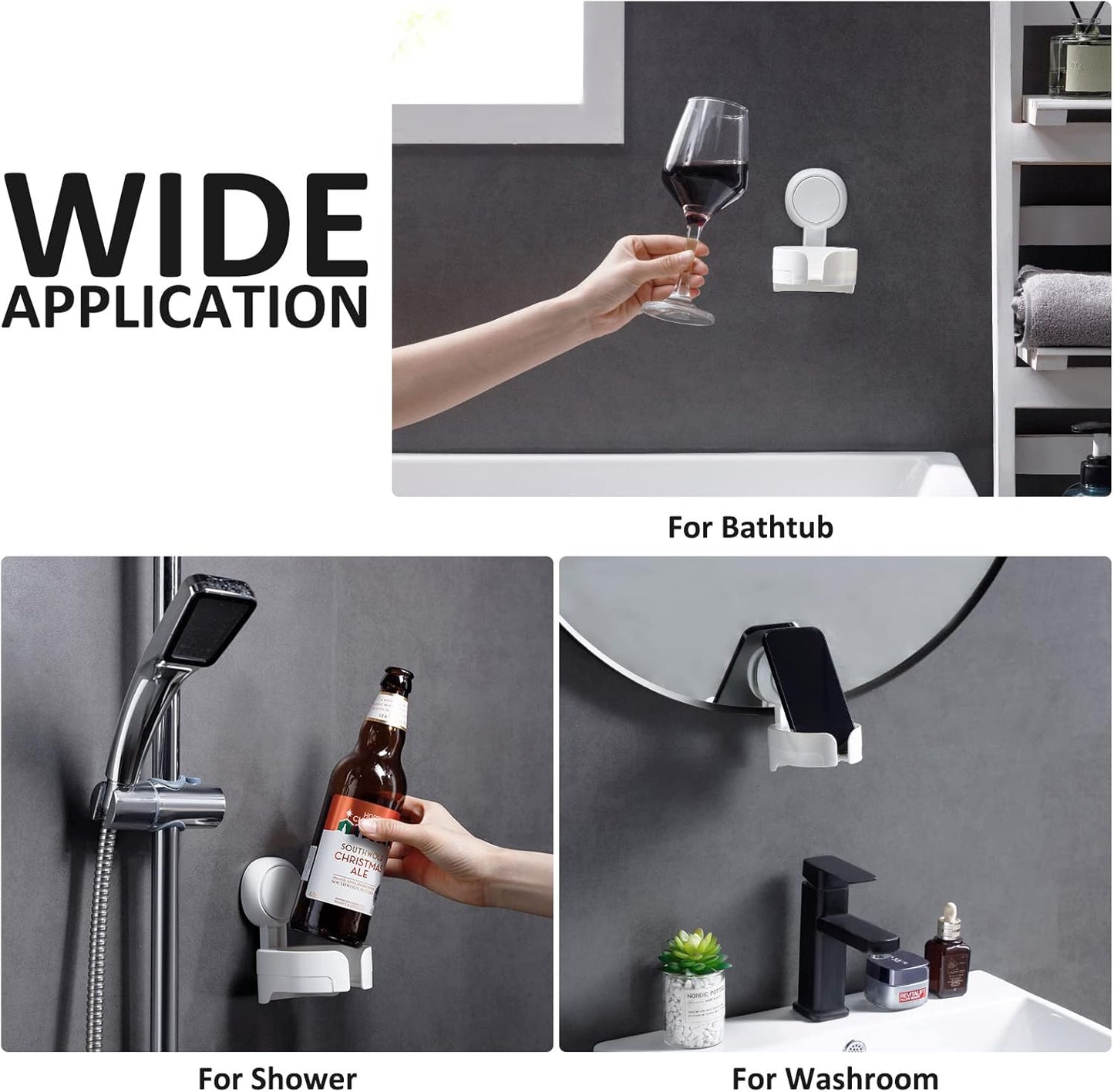 LEVERLOC Suction Cup Shower Drink Holder - Waterproof, Damage-Free Install, Fits Multi-Size Cups
