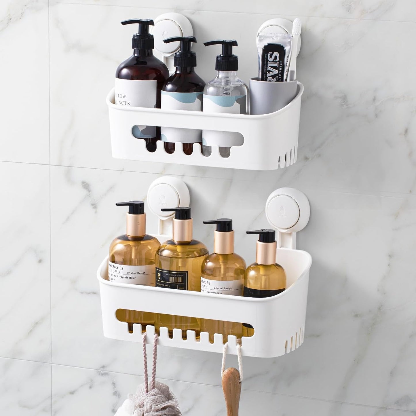 LEVERLOC Suction Cup Shower Caddy Organizer, Max Hold 22lbs Powerful Suction, Waterproof & Removable