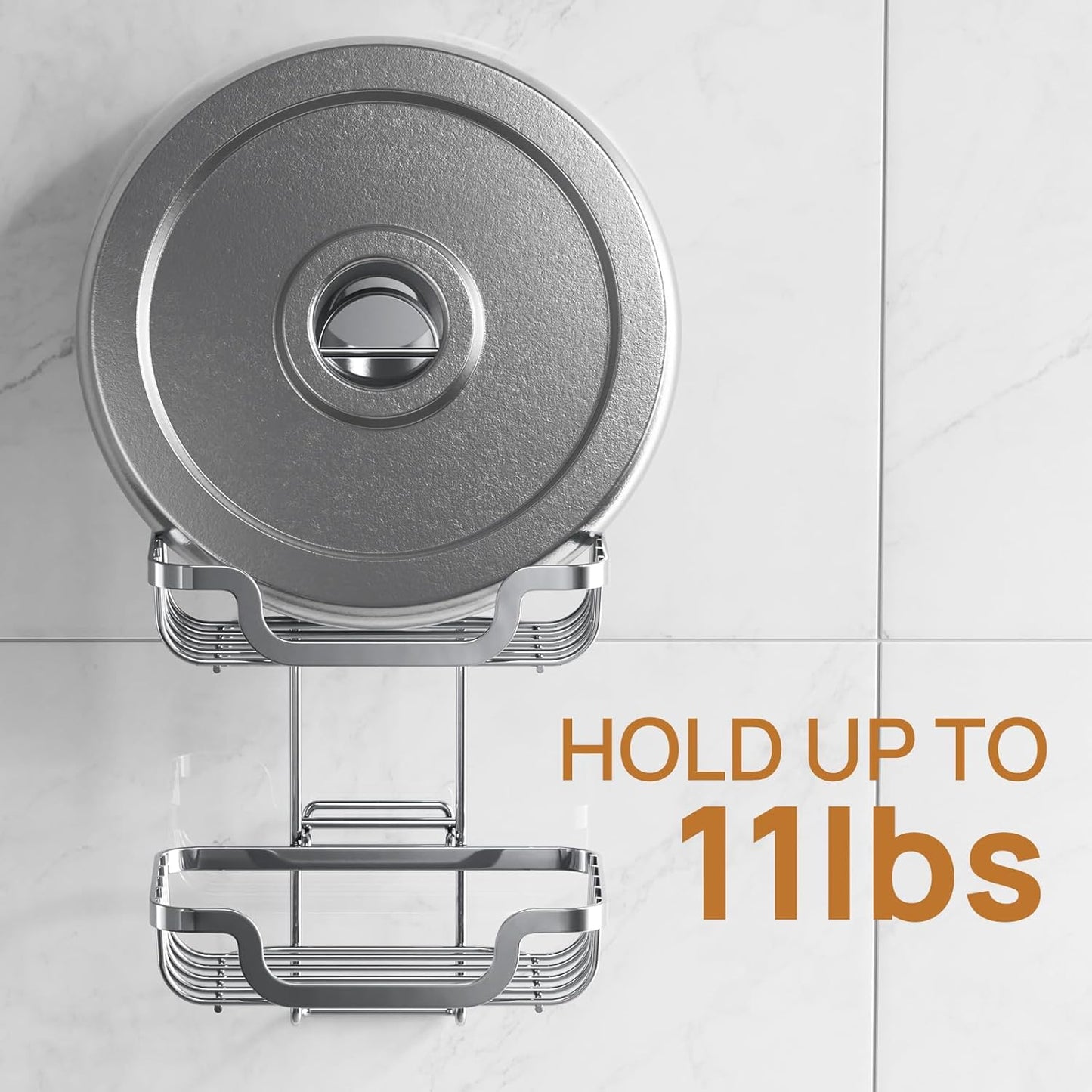 LEVERLOC Suction Cup Series 2 Tier Soap Holder, Stainless Steel Wall Mounted Shower Soap Dish, Waterproof Removable Sponge Holder, Keep Dry