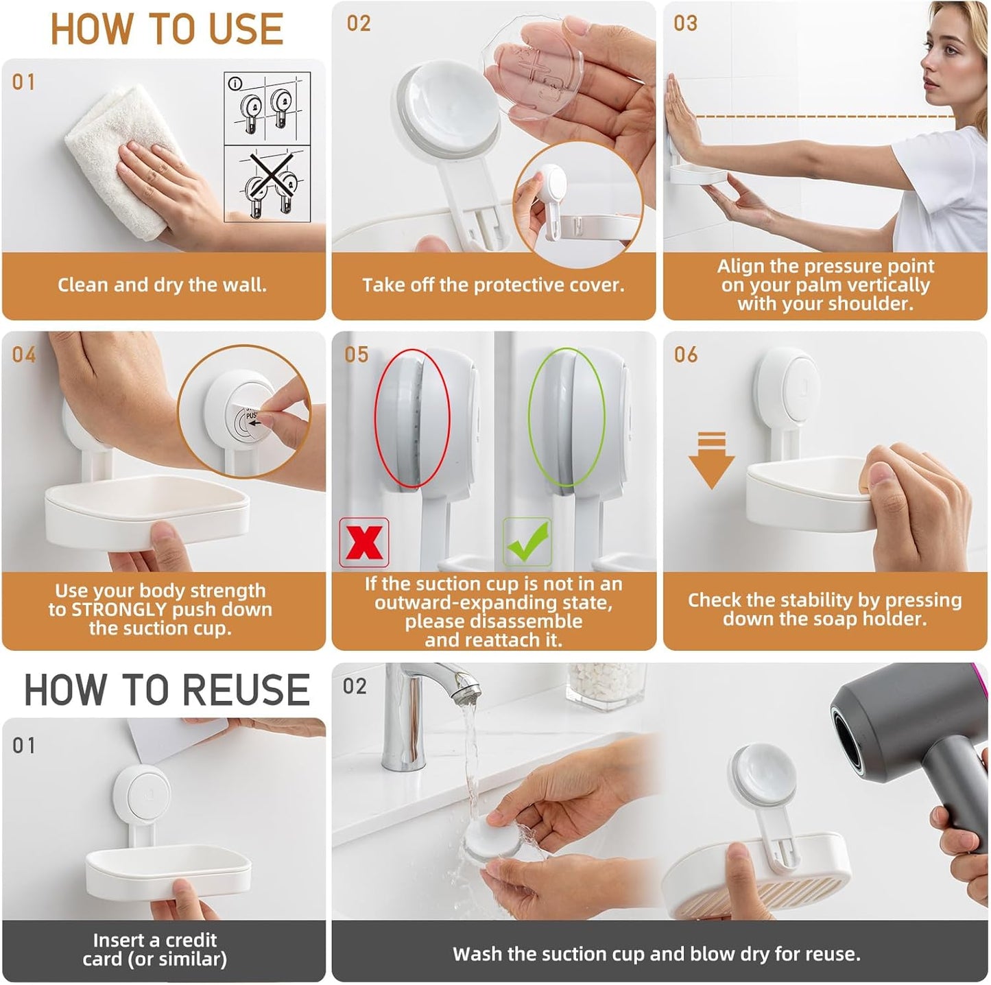 LEVERLOC Suction Cup Soap Dish Holder No-Drilling Self-Draining